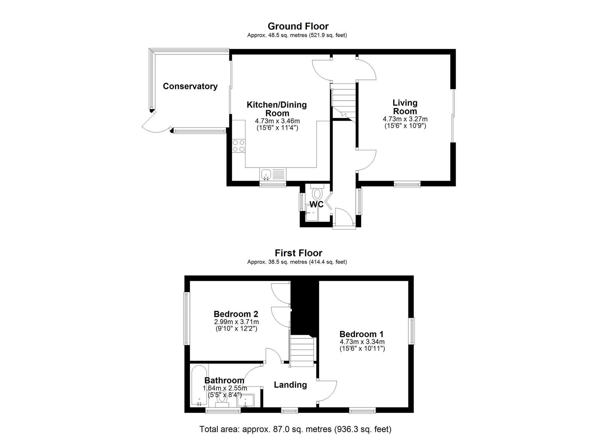 Floorplan of 2 bedroom Semi Detached House for sale, Mossway, Pelton, Durham, DH2
