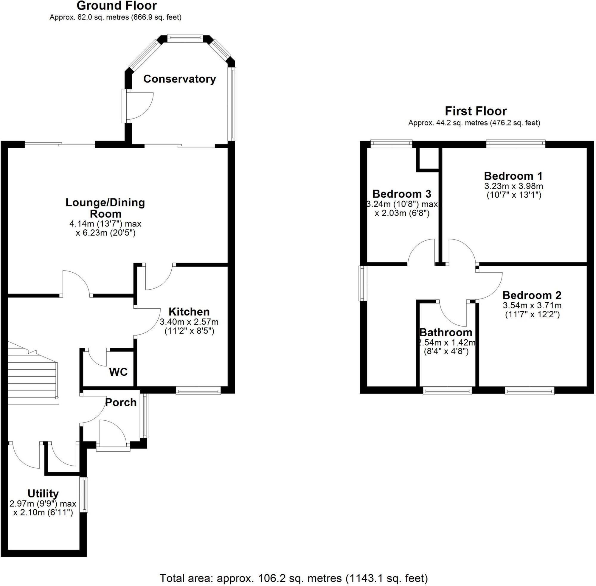 Floorplan of 4 bedroom End Terrace House to rent, Wellburn Road, Washington, Tyne and Wear, NE37