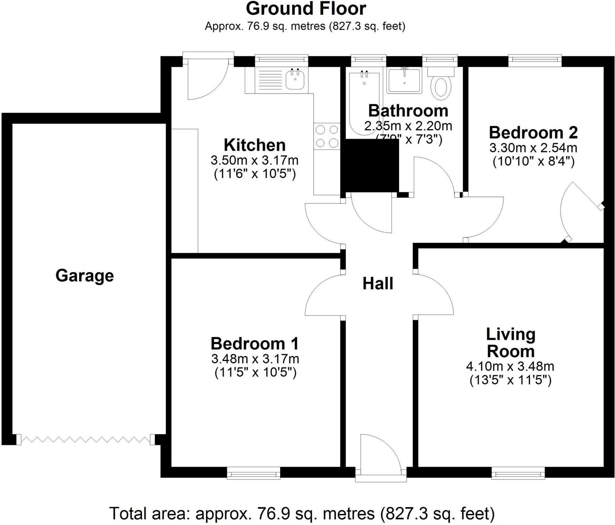 Floorplan of 2 bedroom Semi Detached Bungalow for sale, Richmond Avenue, Washington Village, Washington, NE38