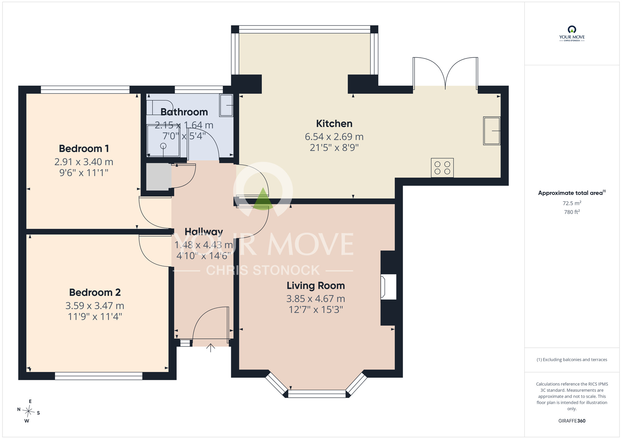 Floorplan of 2 bedroom Semi Detached Bungalow for sale, Lambton Court, High Rickleton, Tyne and Wear, NE38