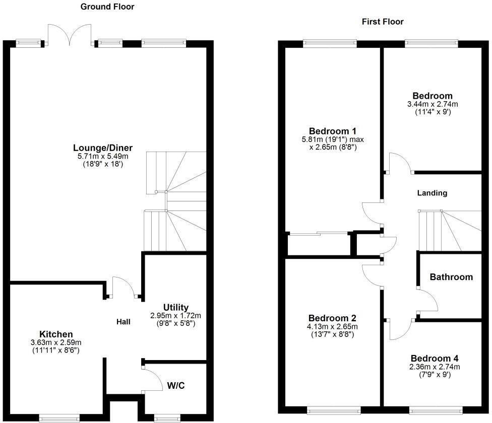 Floorplan of 4 bedroom Mid Terrace House for sale, Stridingedge, Blackfell, Washington, NE37