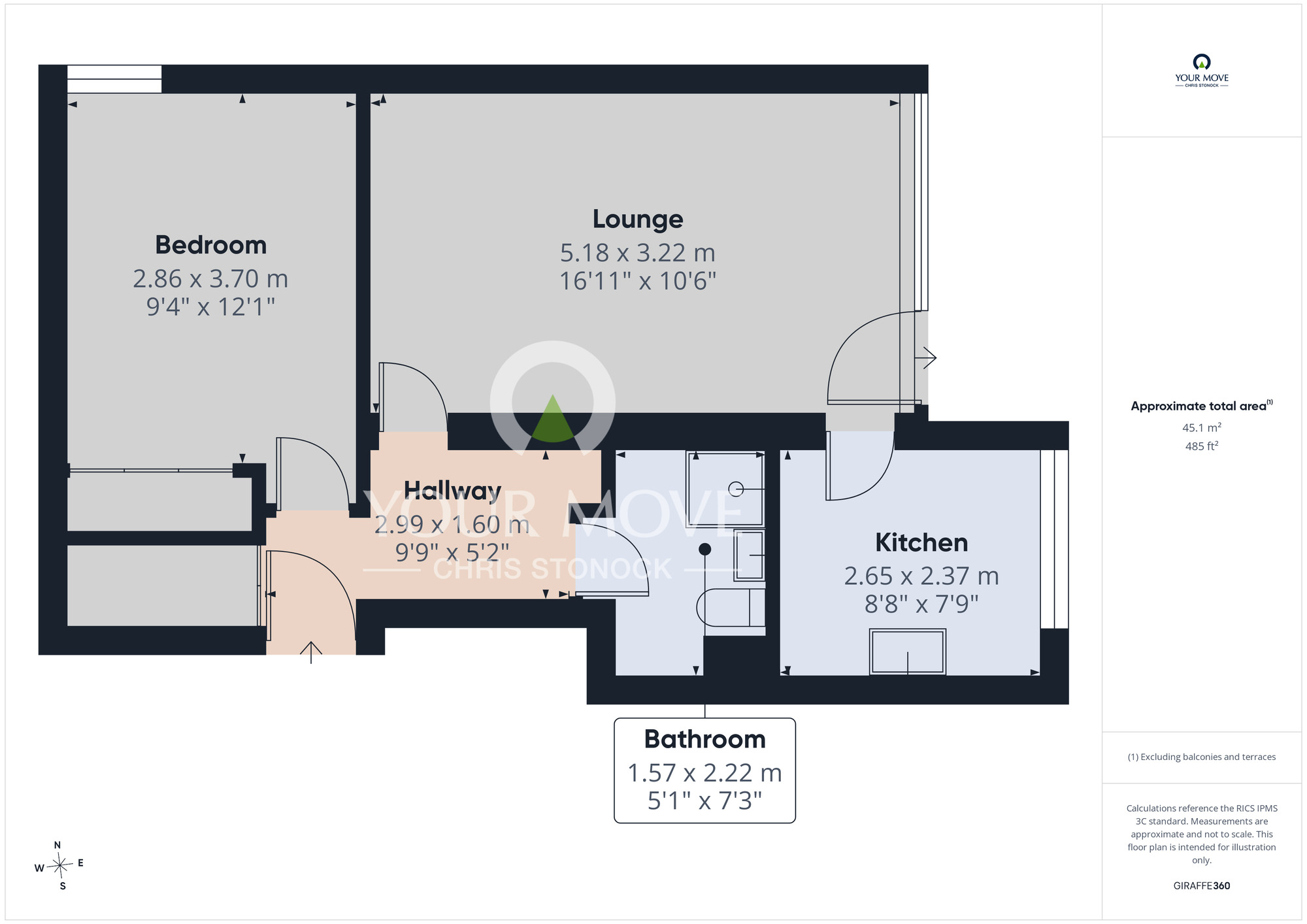 Floorplan of 1 bedroom Flat for sale, Kenilworth Court, Washington, Tyne and Wear, NE37