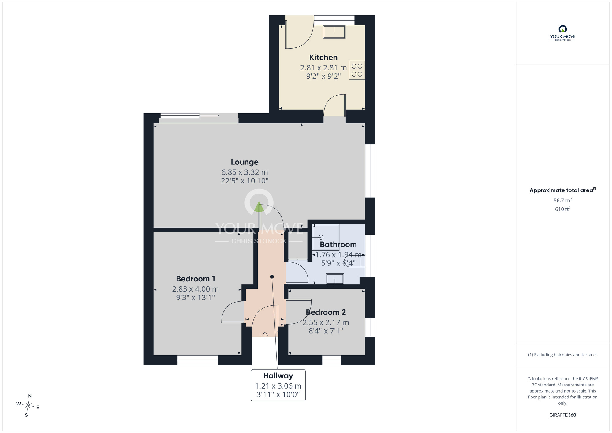 Floorplan of 2 bedroom Semi Detached Bungalow for sale, The Spinney, Fatfield, Washington, NE38