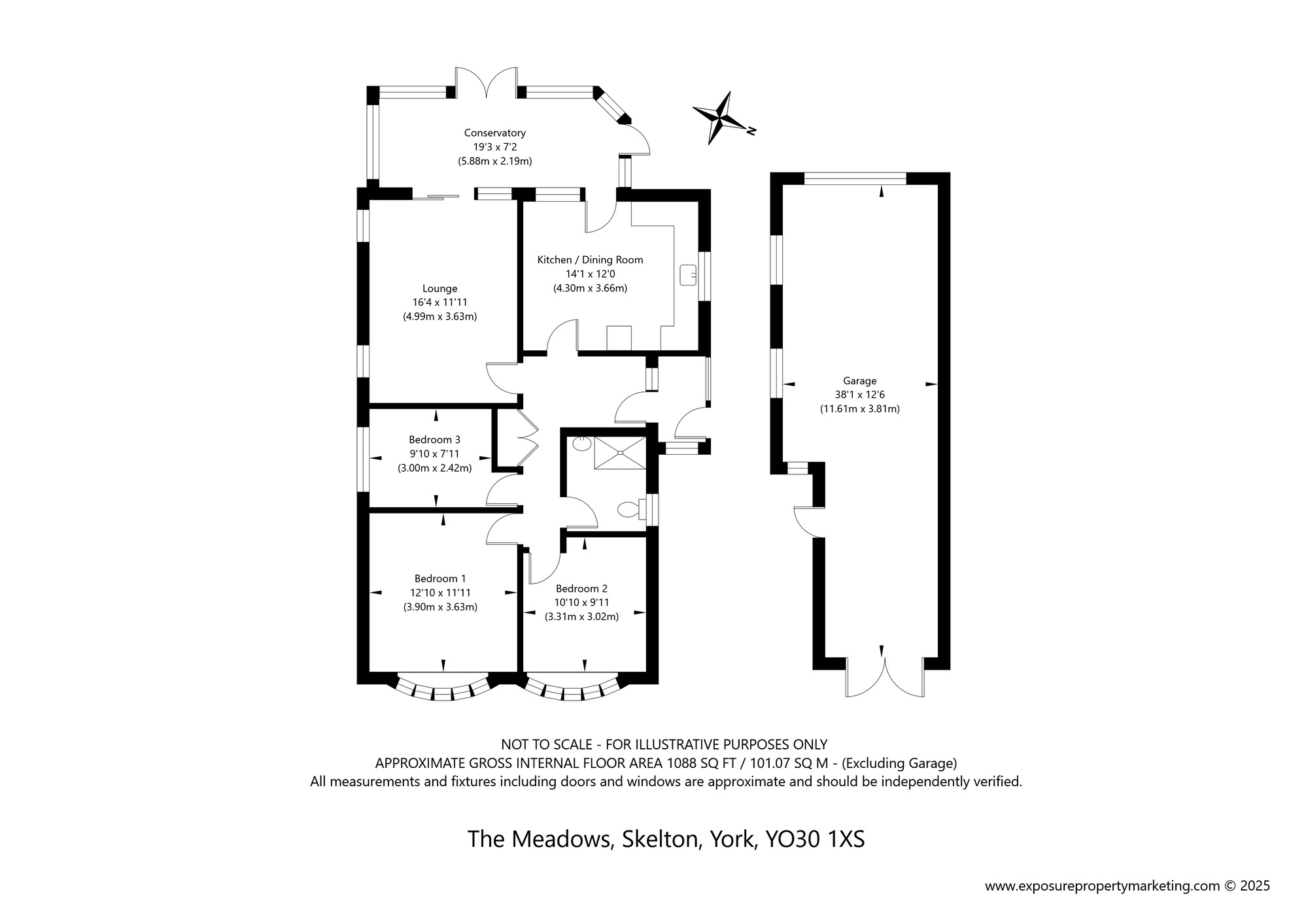 Floorplan of 3 bedroom Detached Bungalow for sale, The Meadows, Skelton, North Yorkshire, YO30