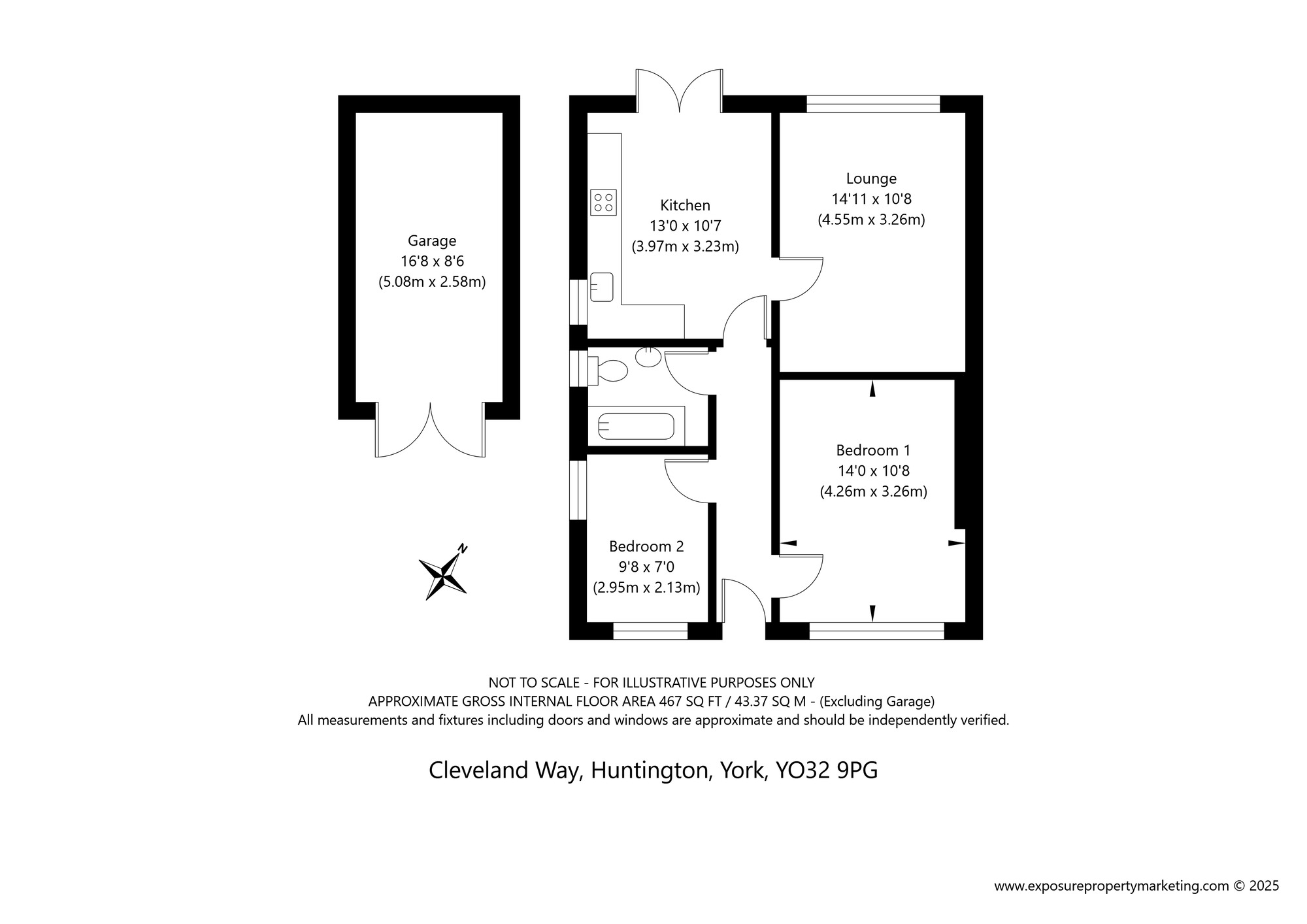 Floorplan of 2 bedroom Semi Detached Bungalow for sale, Cleveland Way, Huntington, North Yorkshire, YO32