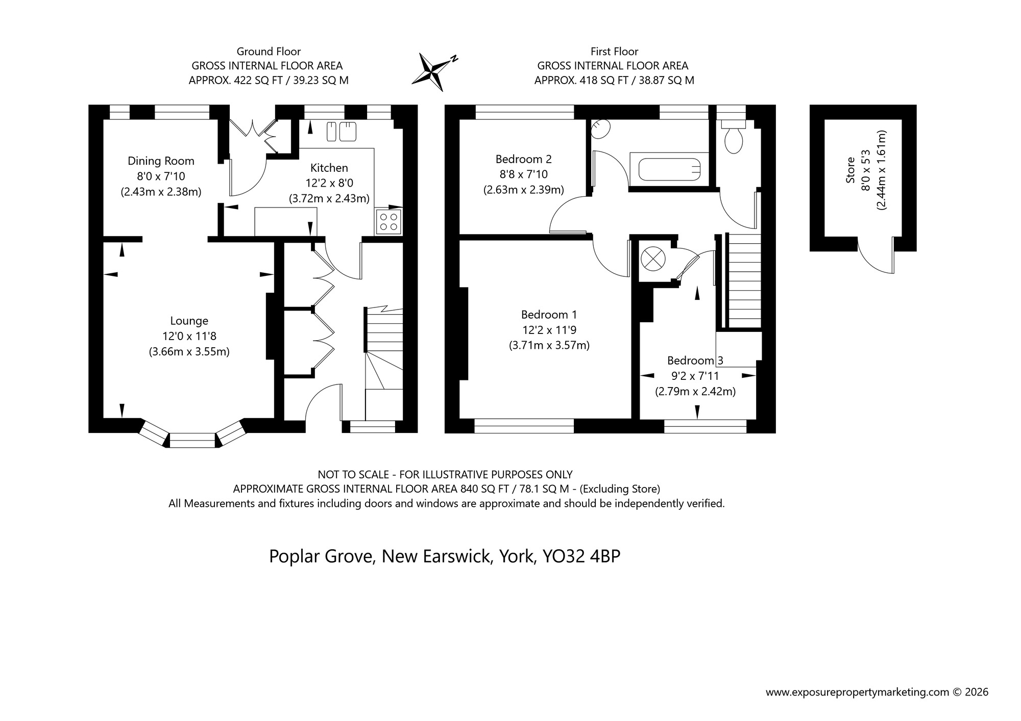 Floorplan of 3 bedroom Mid Terrace House for sale, Poplar Grove, New Earswick, North Yorkshire, YO32