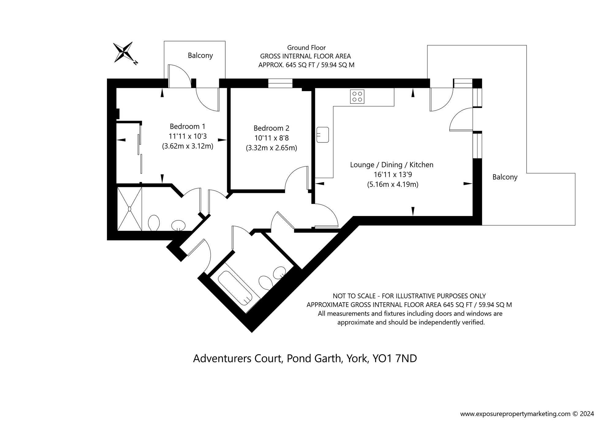 Floorplan of 2 bedroom  Flat for sale, Pond Garth, York, North Yorkshire, YO1