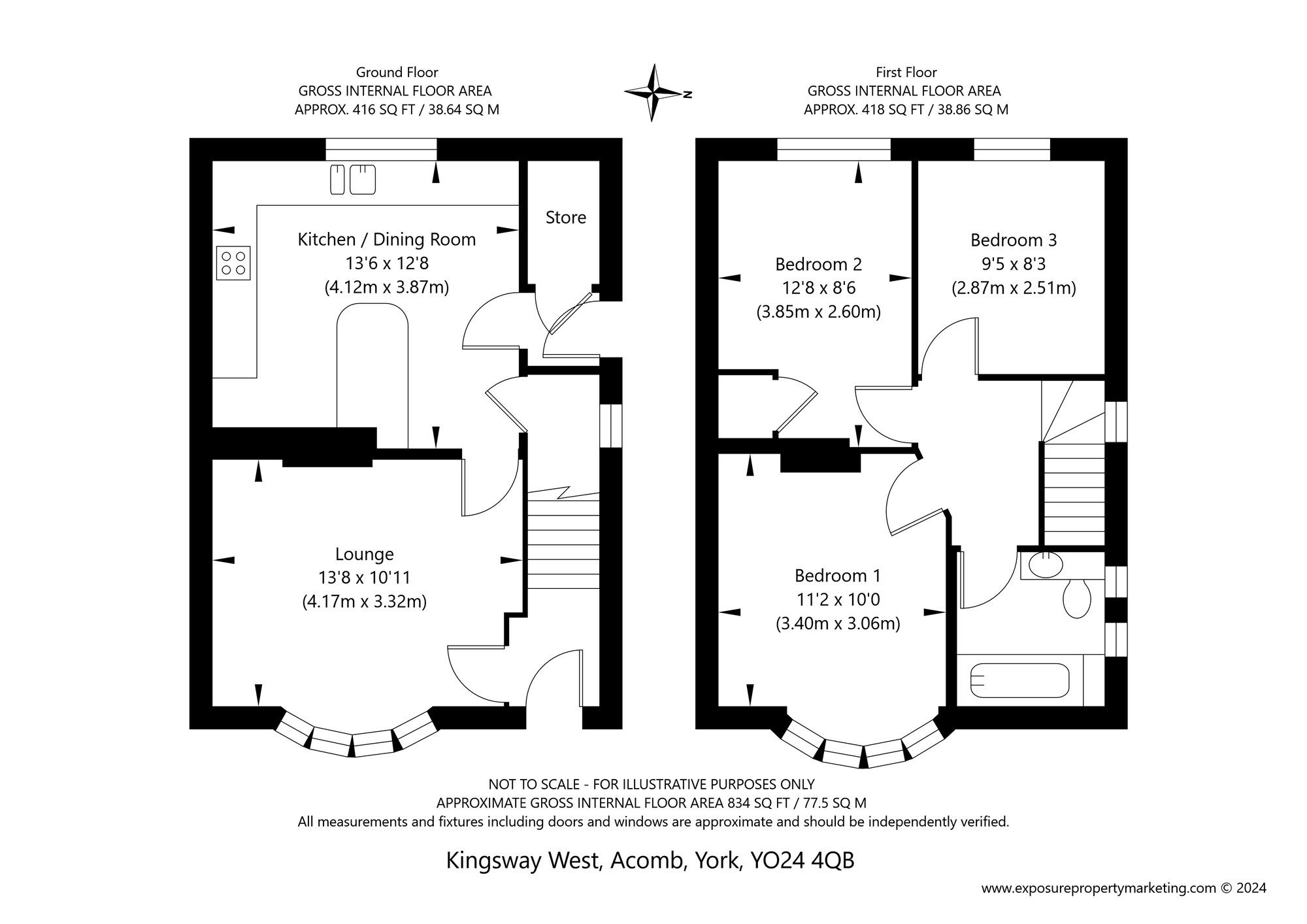 Floorplan of 3 bedroom End Terrace House for sale, Kingsway West, York, North Yorkshire, YO24
