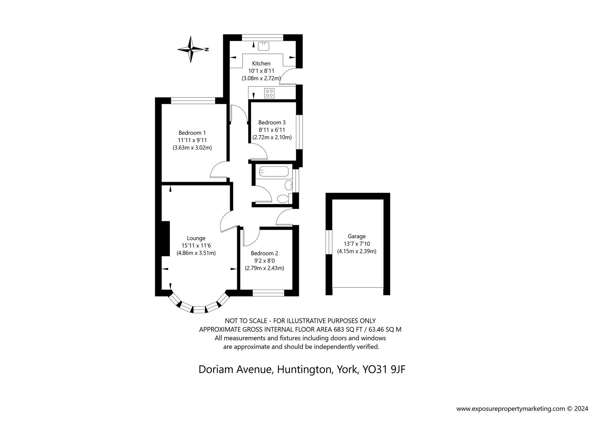 Floorplan of 3 bedroom Semi Detached Bungalow for sale, Doriam Avenue, Huntington, North Yorkshire, YO31