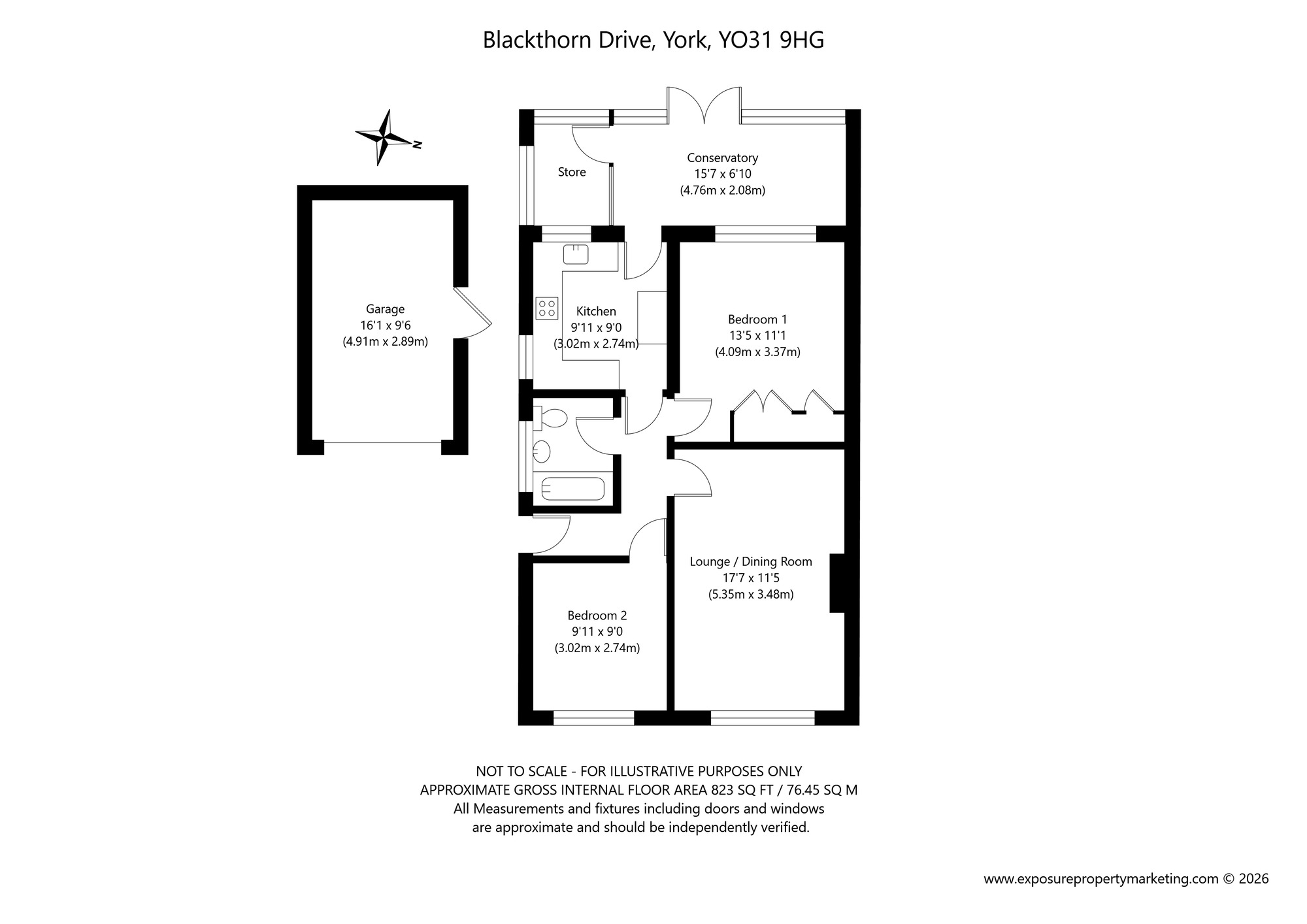 Floorplan of 2 bedroom Detached Bungalow for sale, Blackthorn Drive, York, North Yorkshire, YO31