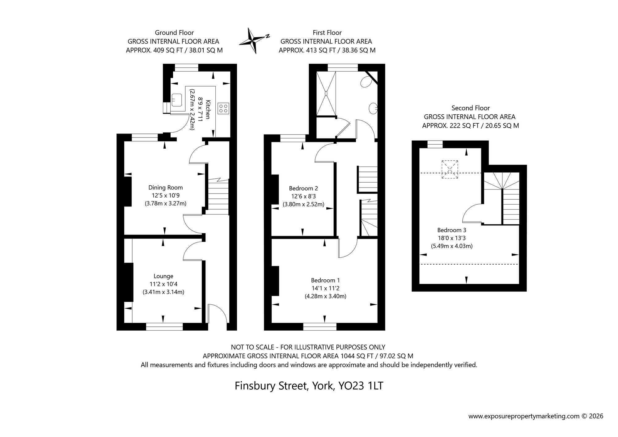 Floorplan of 3 bedroom Mid Terrace House for sale, Finsbury Street, York, North Yorkshire, YO23