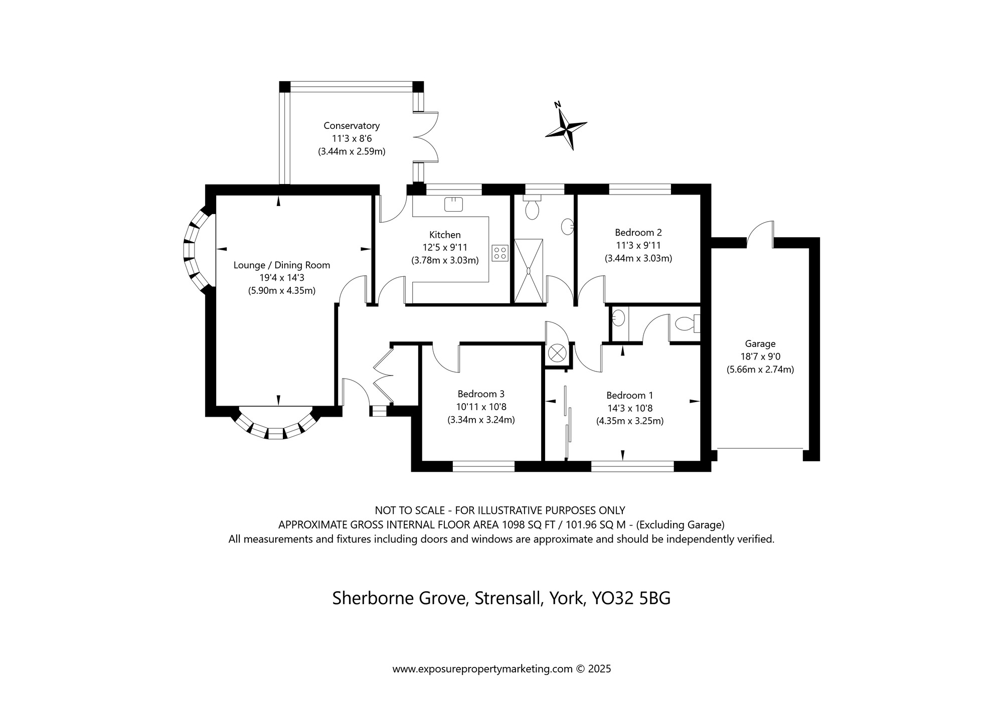 Floorplan of 3 bedroom Detached Bungalow for sale, Sherborne Grove, Strensall, North Yorkshire, YO32
