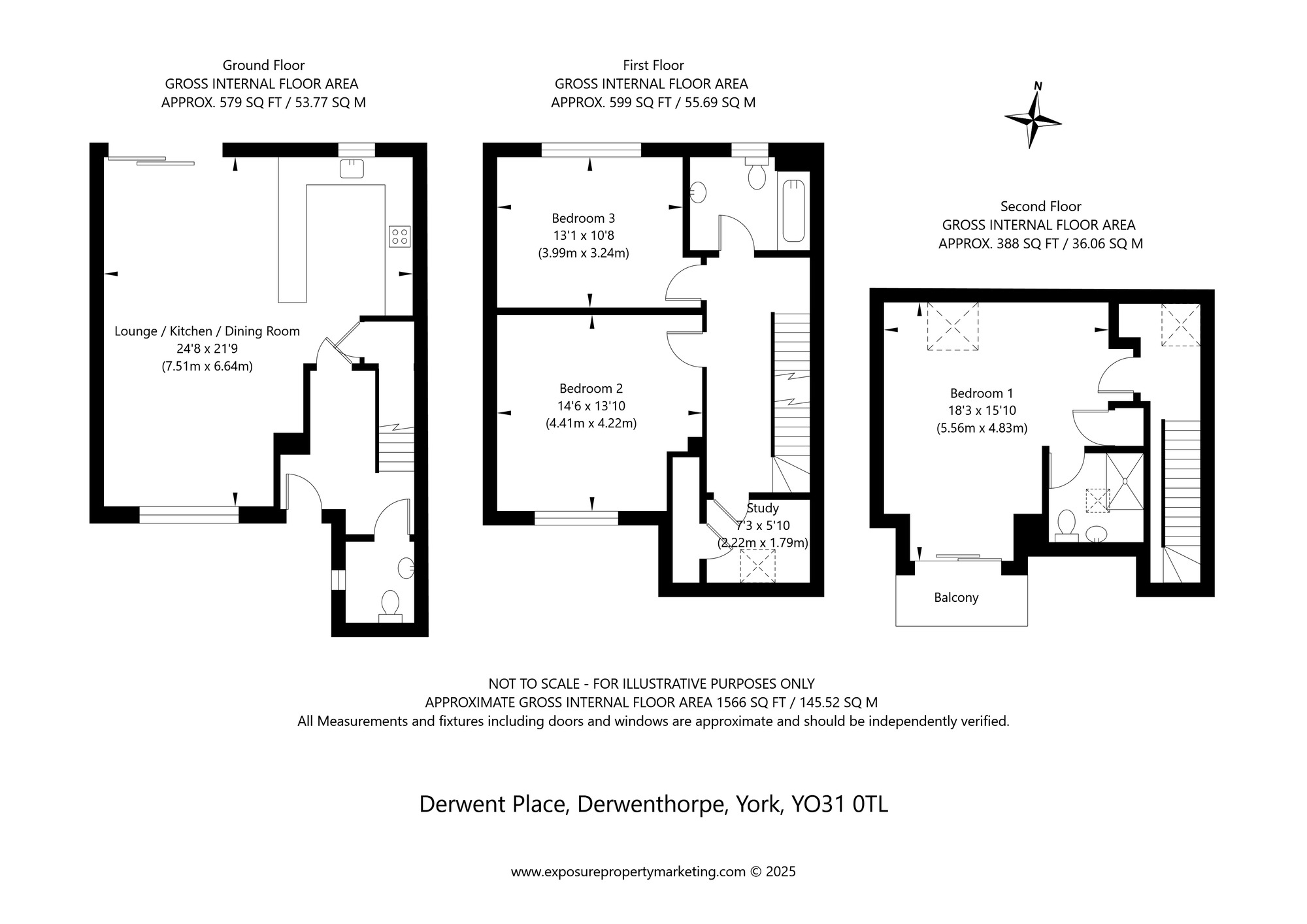Floorplan of 3 bedroom Mid Terrace House for sale, Derwent Place, York, North Yorkshire, YO31