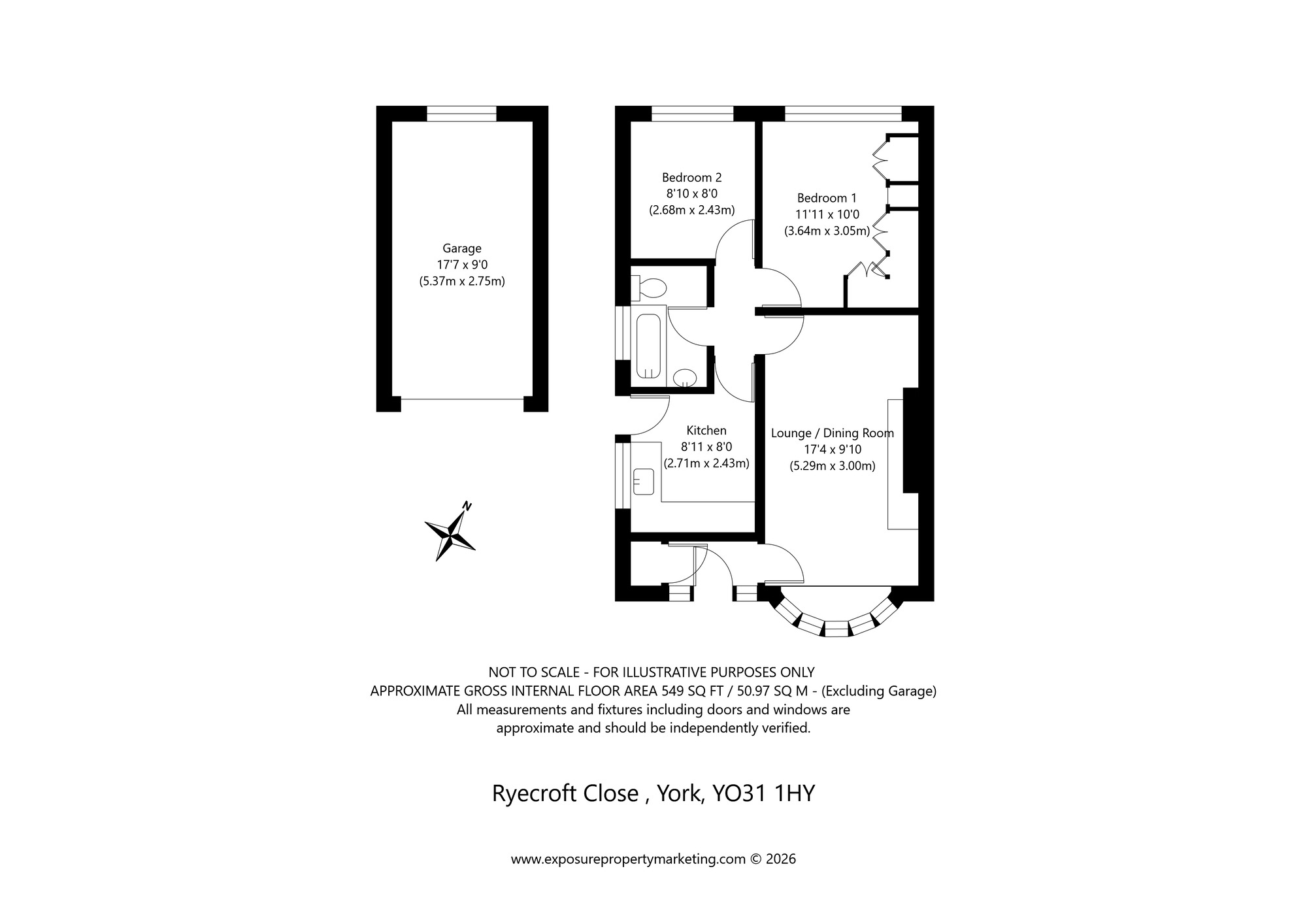 Floorplan of 2 bedroom Semi Detached Bungalow for sale, Ryecroft Close, York, North Yorkshire, YO31
