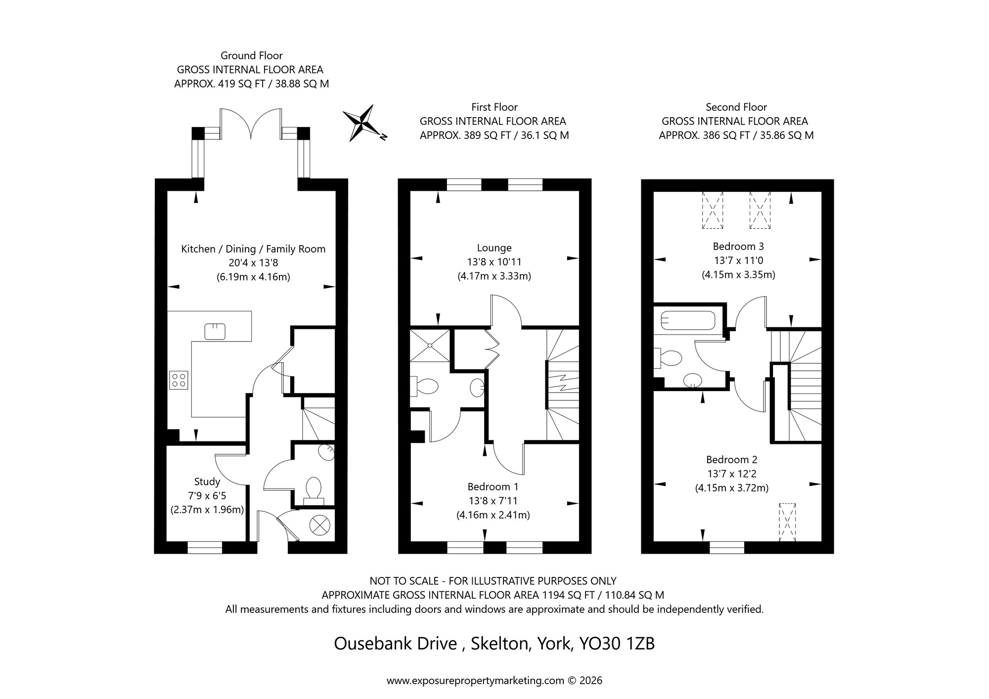 Floorplan of 3 bedroom Semi Detached House for sale, Ousebank Drive, Skelton, North Yorkshire, YO30