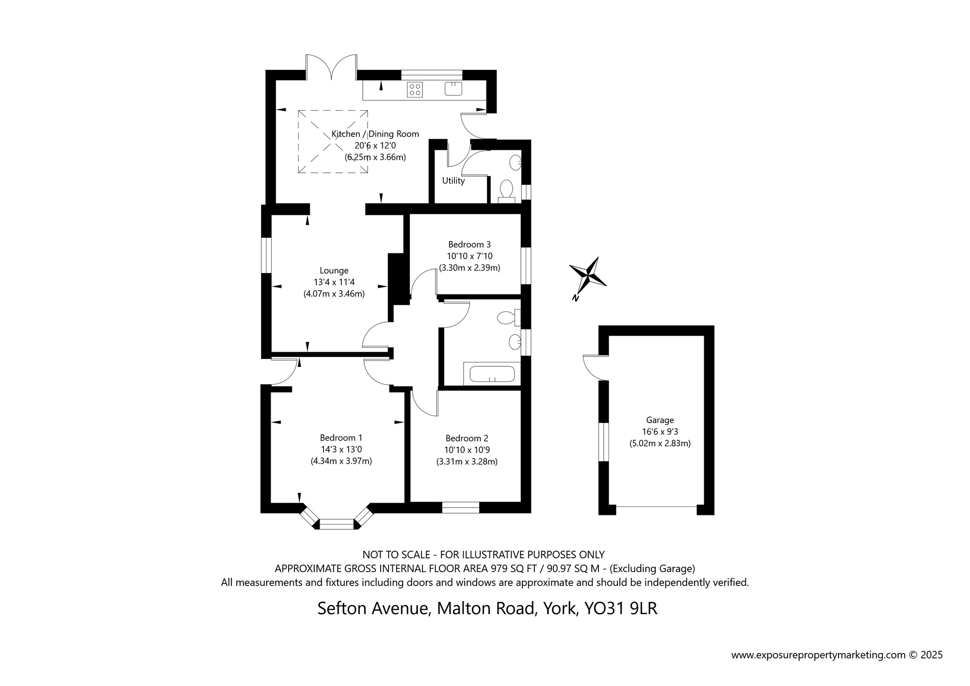 Floorplan of 3 bedroom Detached Bungalow for sale, Sefton Avenue, York, North Yorkshire, YO31