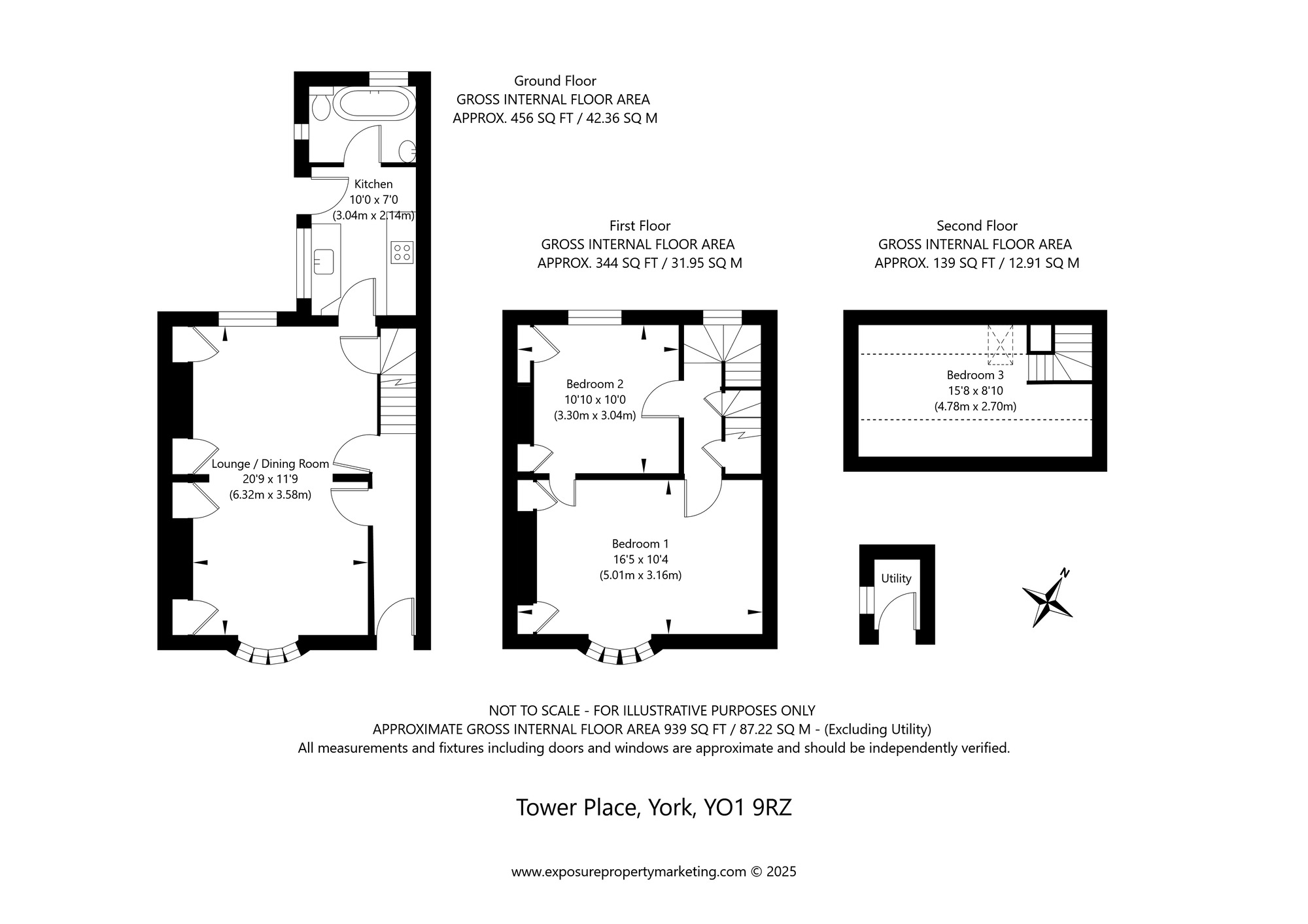 Floorplan of 3 bedroom Mid Terrace House for sale, Tower Place, York, North Yorkshire, YO1