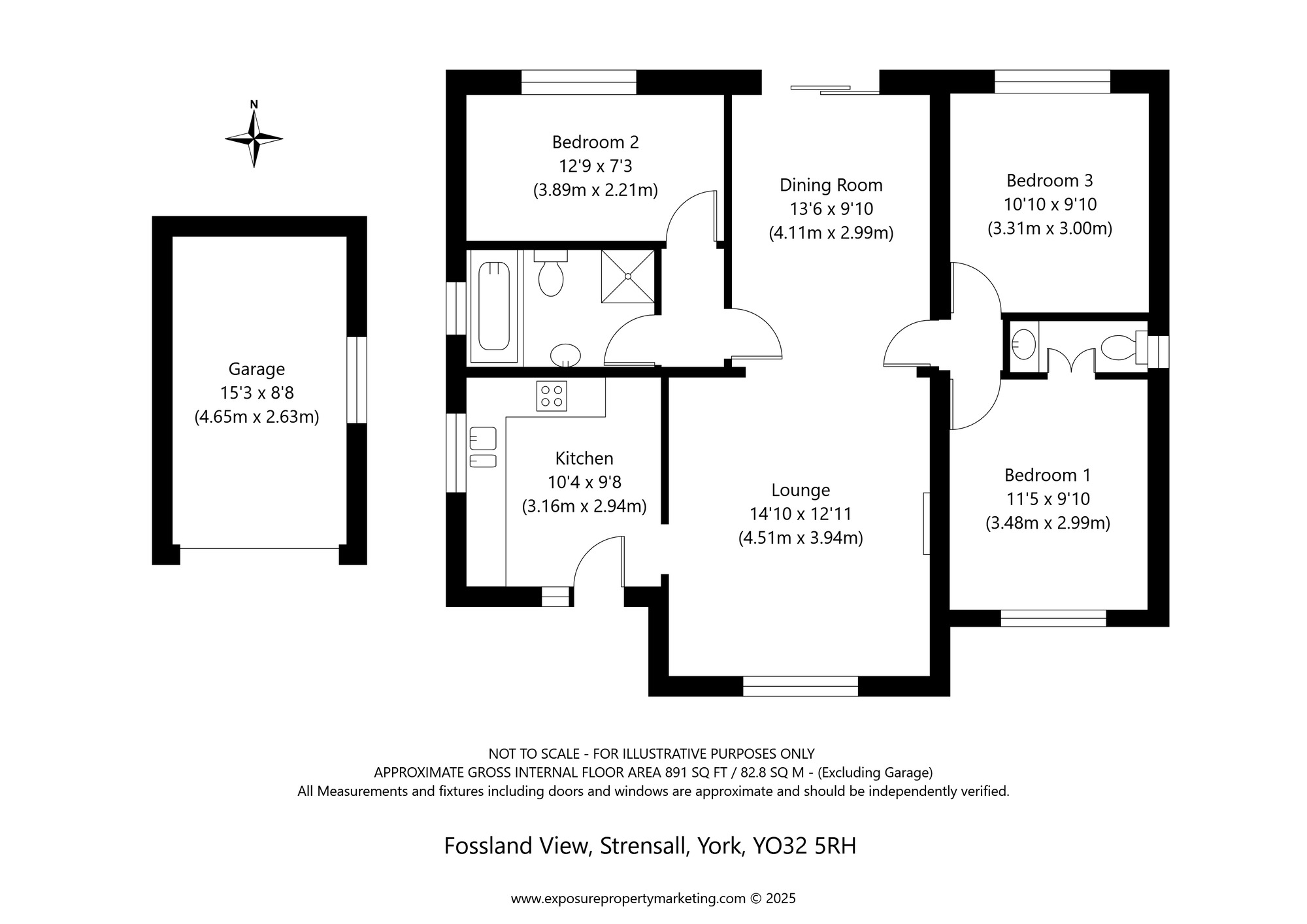 Floorplan of 3 bedroom Detached Bungalow for sale, Fossland View, Strensall, North Yorkshire, YO32