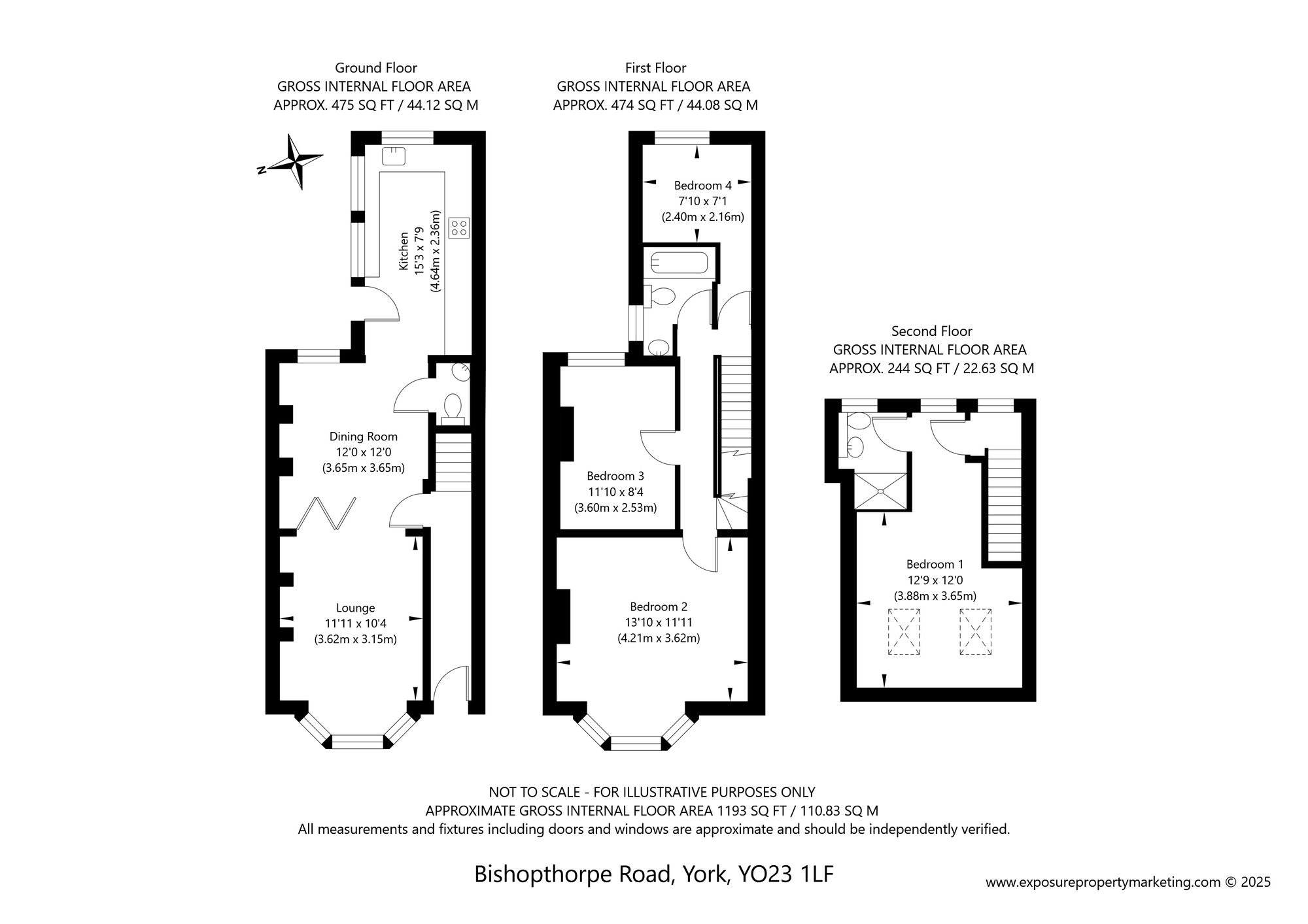 Floorplan of 4 bedroom Mid Terrace House for sale, Bishopthorpe Road, York, North Yorkshire, YO23