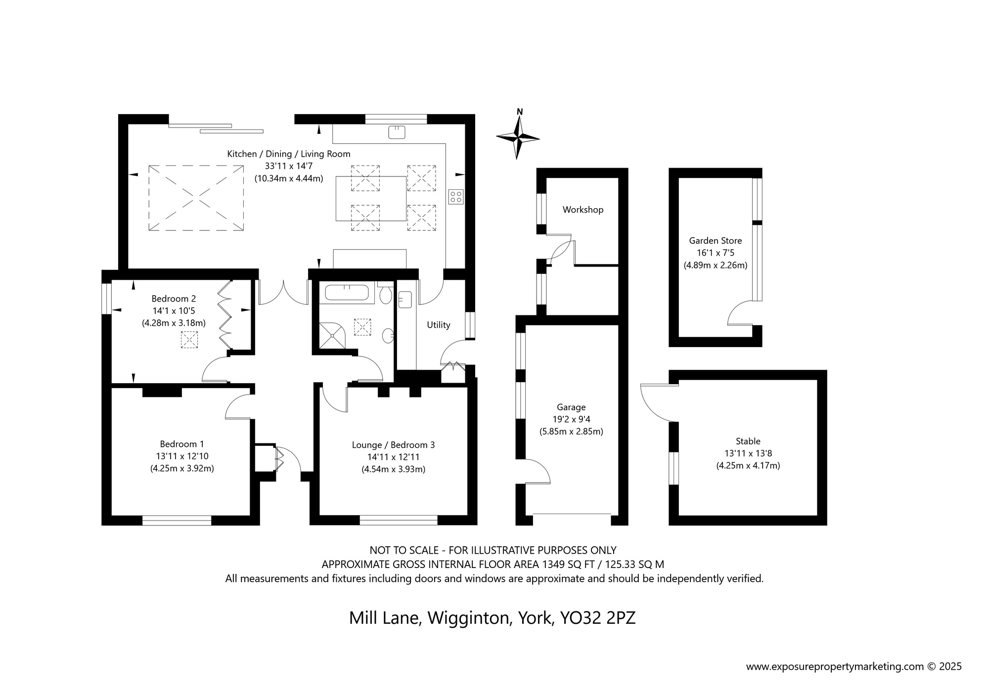 Floorplan of 3 bedroom Detached Bungalow for sale, Mill Lane, Wigginton, North Yorkshire, YO32