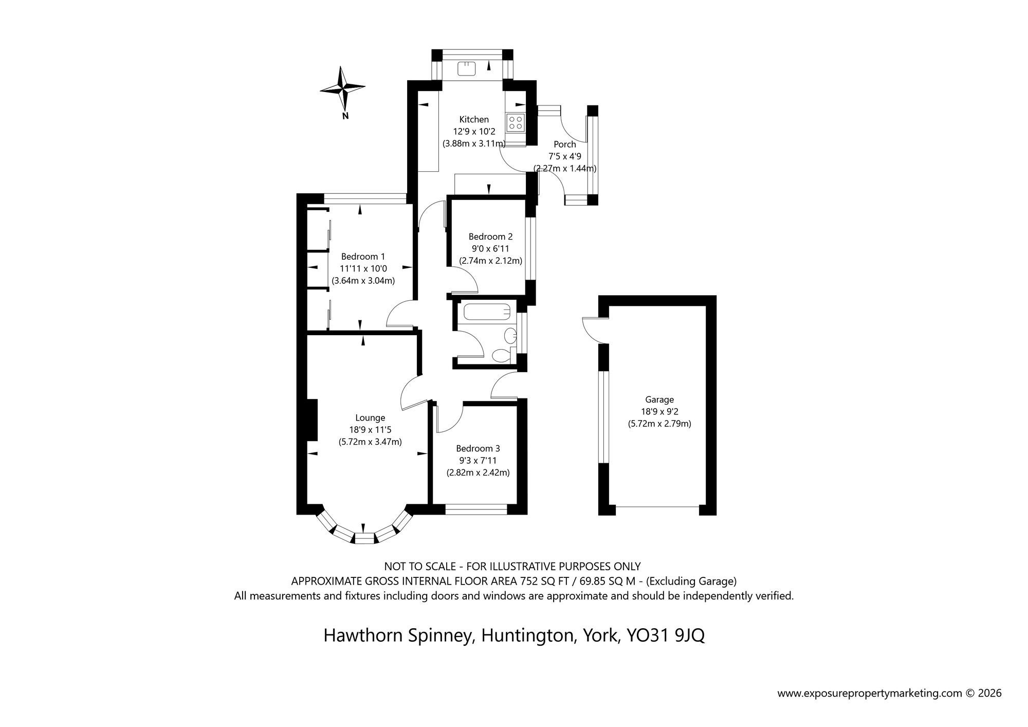 Floorplan of 3 bedroom Semi Detached Bungalow for sale, Hawthorn Spinney, York, North Yorkshire, YO31
