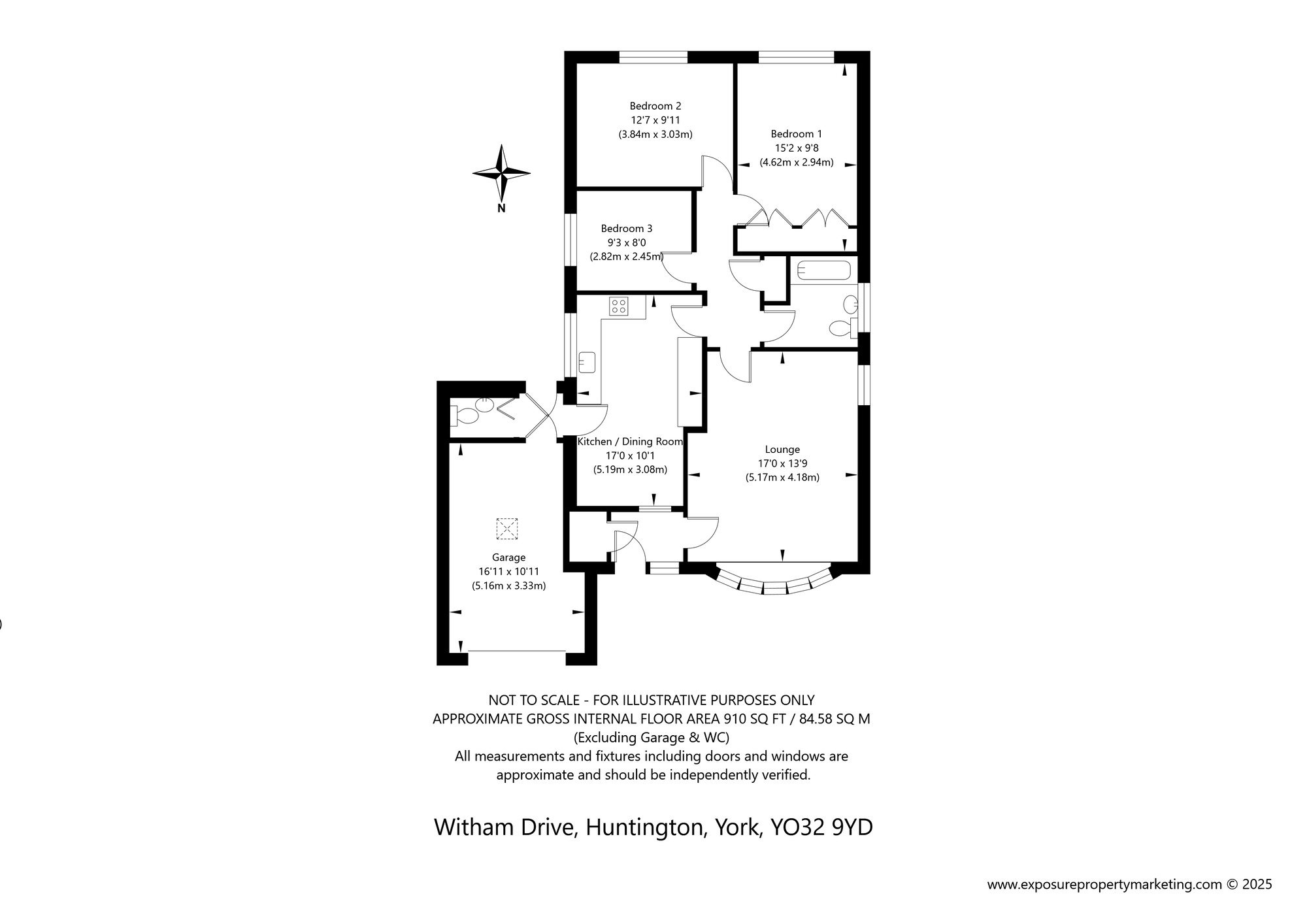 Floorplan of 3 bedroom Detached Bungalow for sale, Witham Drive, Huntington, North Yorkshire, YO32