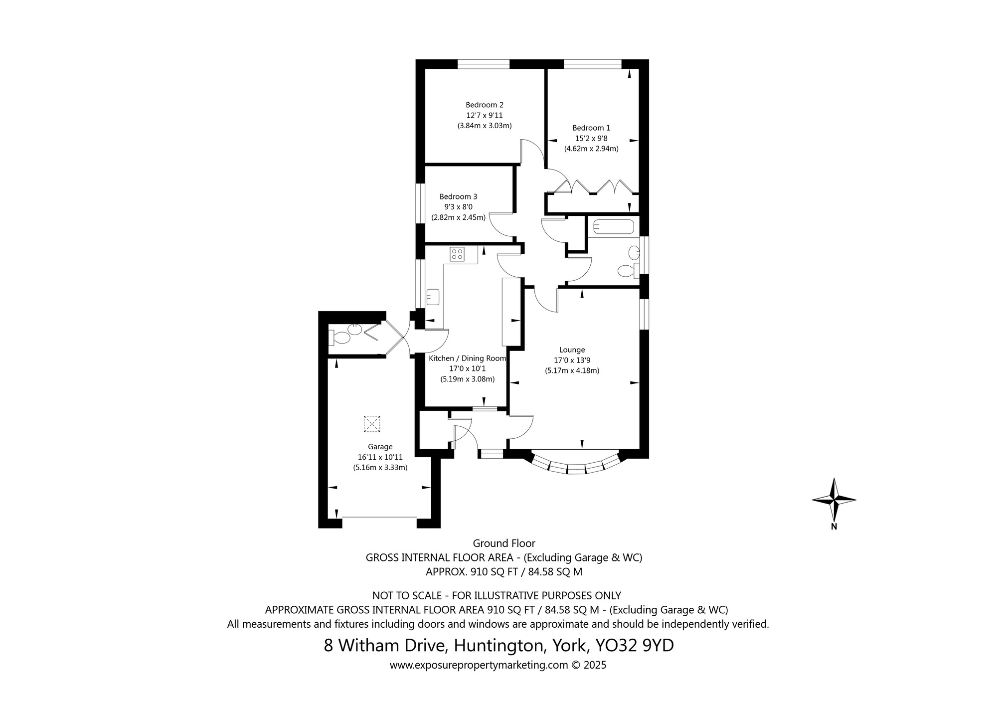 Floorplan of 3 bedroom Detached Bungalow for sale, Witham Drive, Huntington, North Yorkshire, YO32