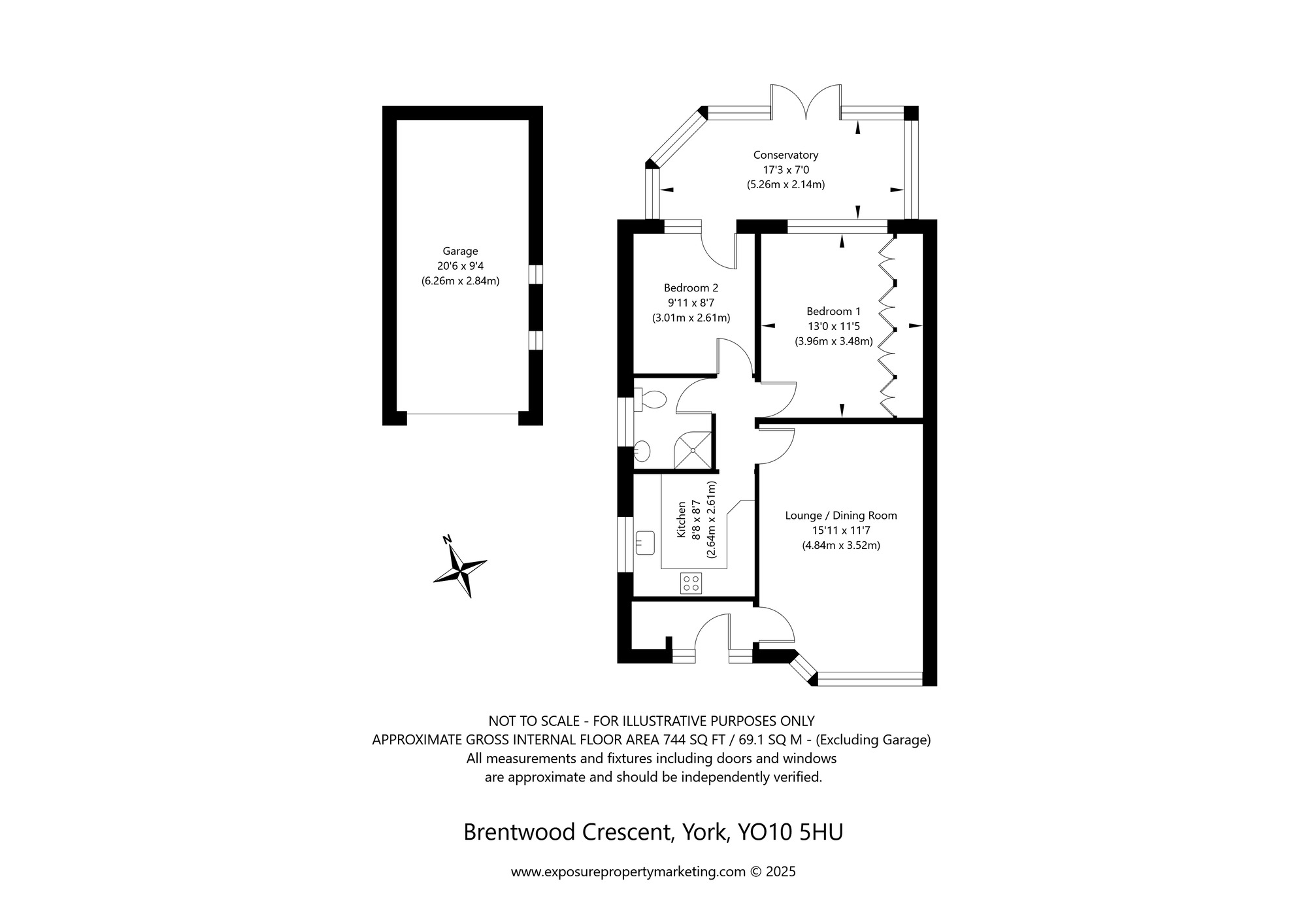 Floorplan of 2 bedroom Semi Detached Bungalow for sale, Brentwood Crescent, York, North Yorkshire, YO10
