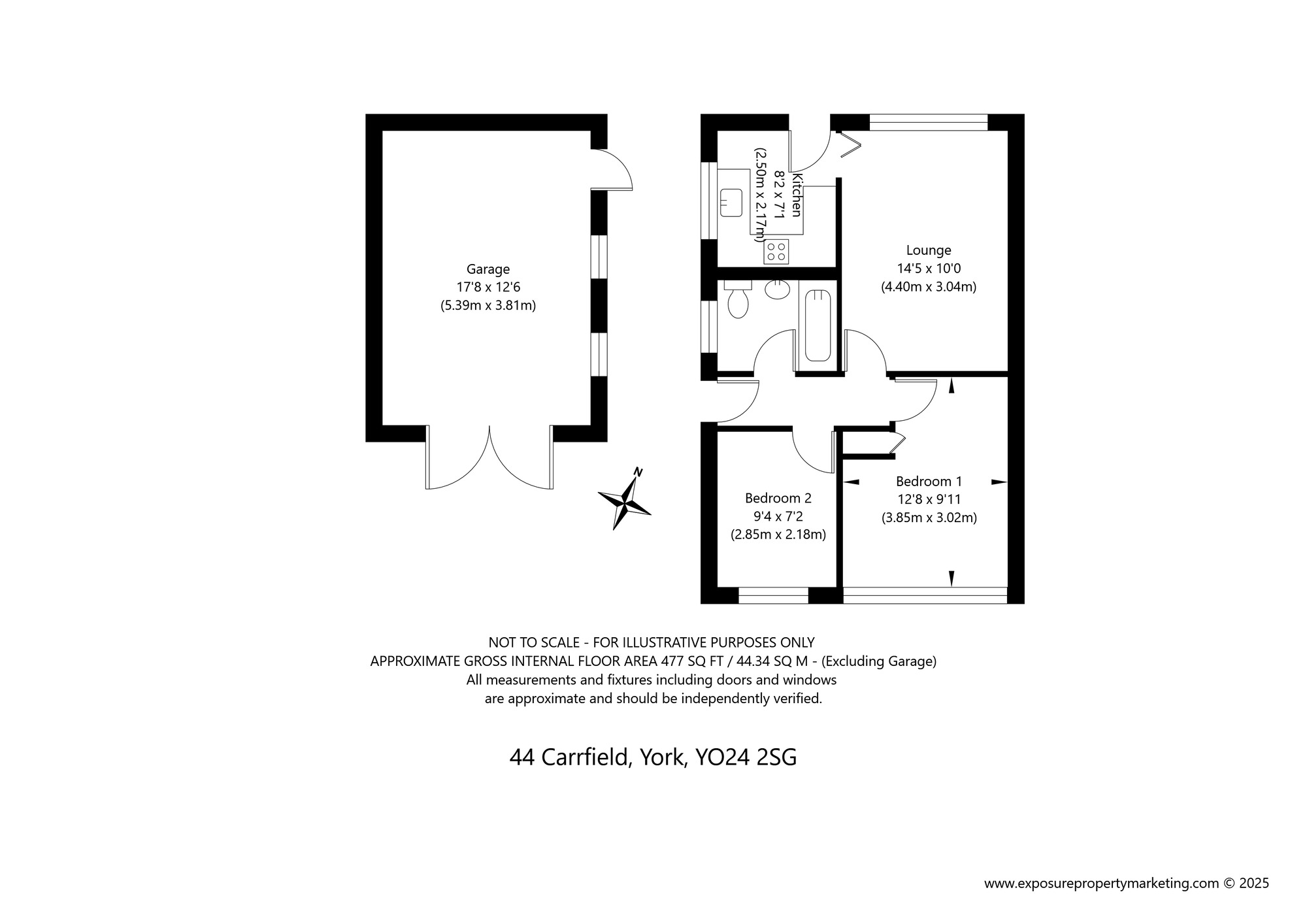 Floorplan of 2 bedroom Semi Detached Bungalow for sale, Carrfield, York, North Yorkshire, YO24