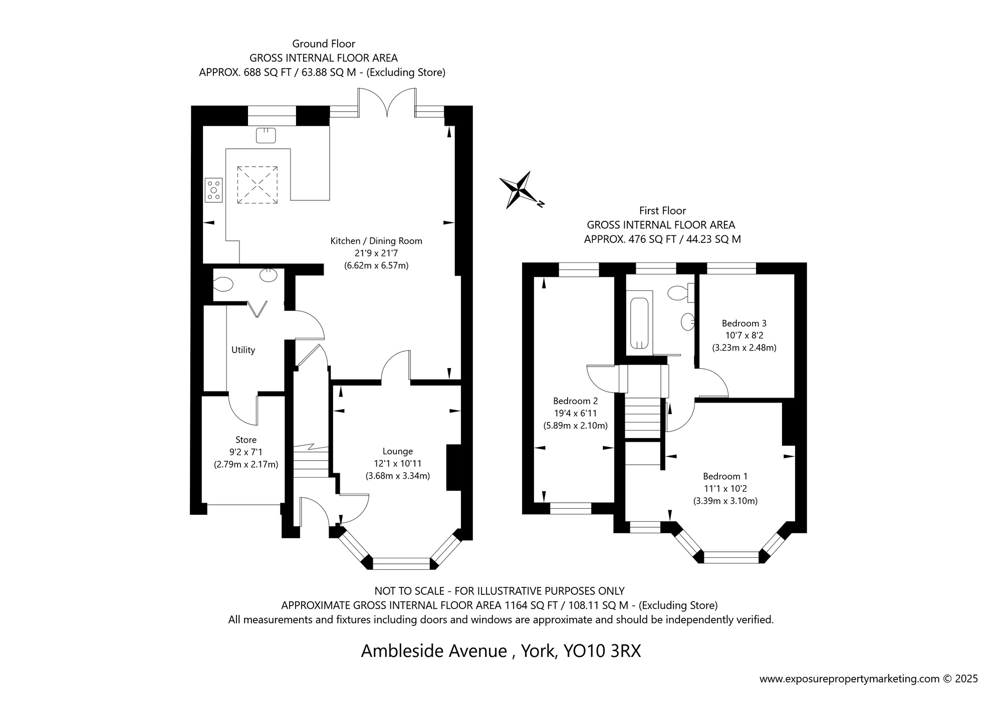 Floorplan of 3 bedroom Semi Detached House for sale, Ambleside Avenue, York, North Yorkshire, YO10