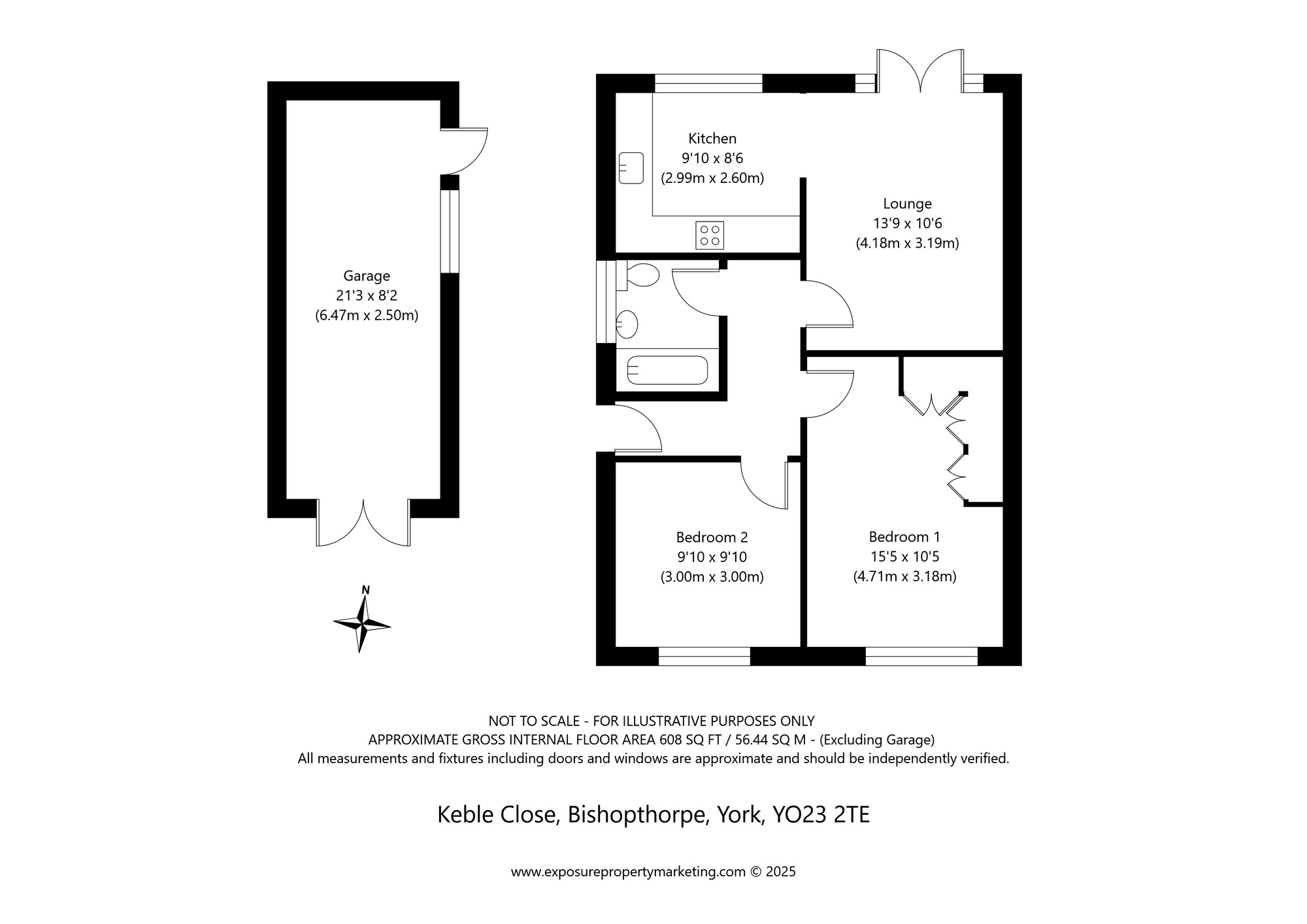 Floorplan of 2 bedroom Semi Detached Bungalow for sale, Keble Close, Bishopthorpe, North Yorkshire, YO23