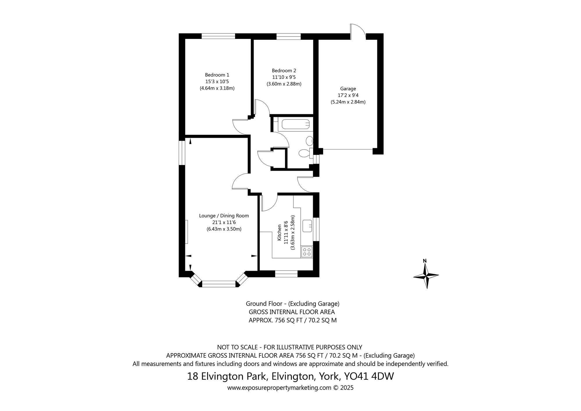 Floorplan of 2 bedroom Detached Bungalow for sale, Elvington Park, Elvington, North Yorkshire, YO41