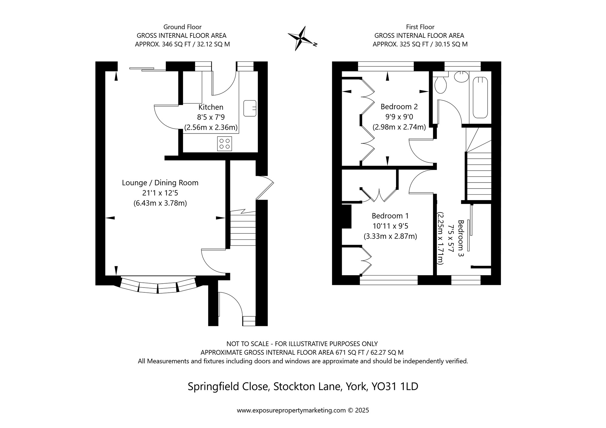Floorplan of 3 bedroom Mid Terrace House for sale, Springfield Close, York, North Yorkshire, YO31