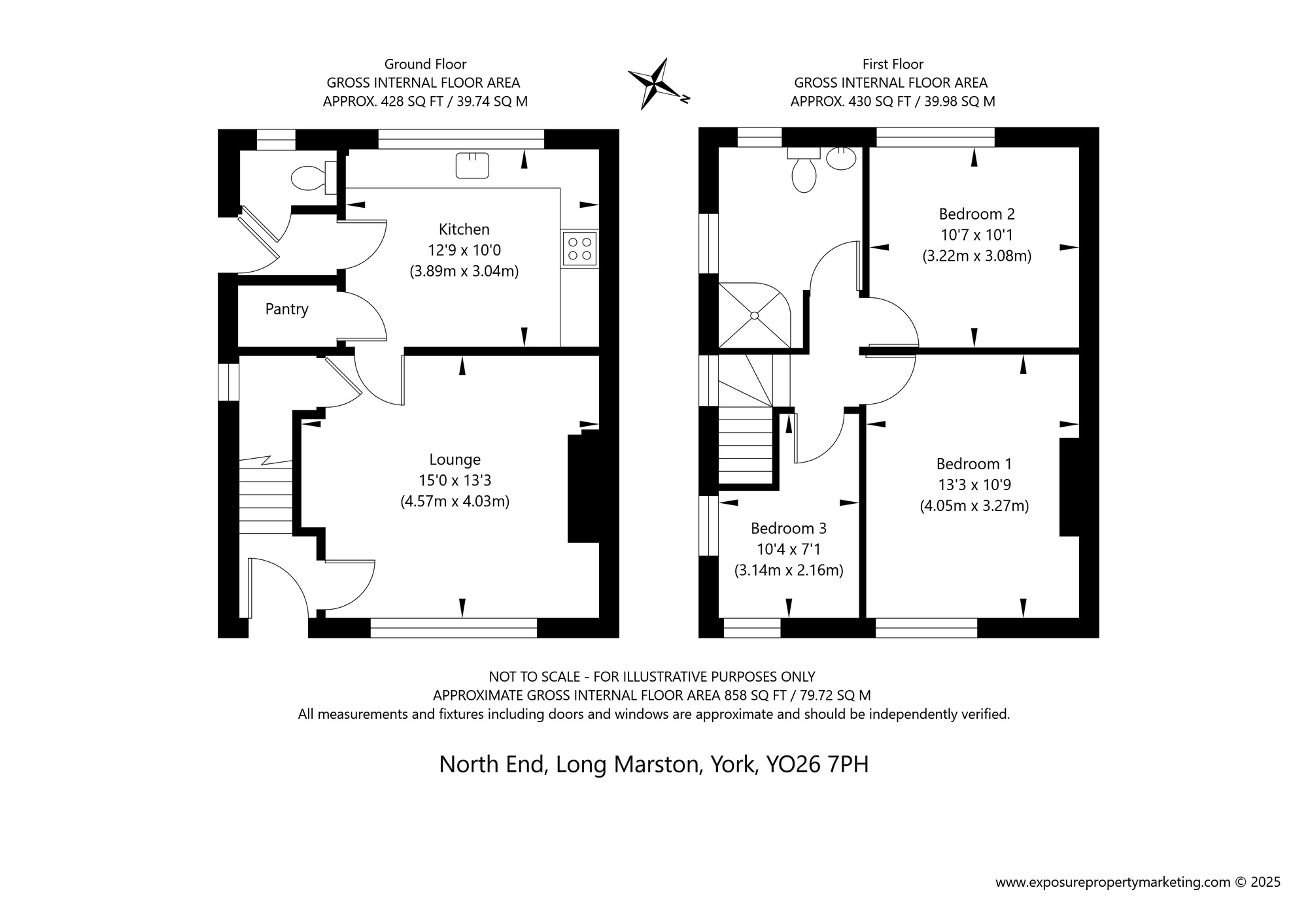 Floorplan of 3 bedroom Semi Detached House for sale, North End, Long Marston, North Yorkshire, YO26