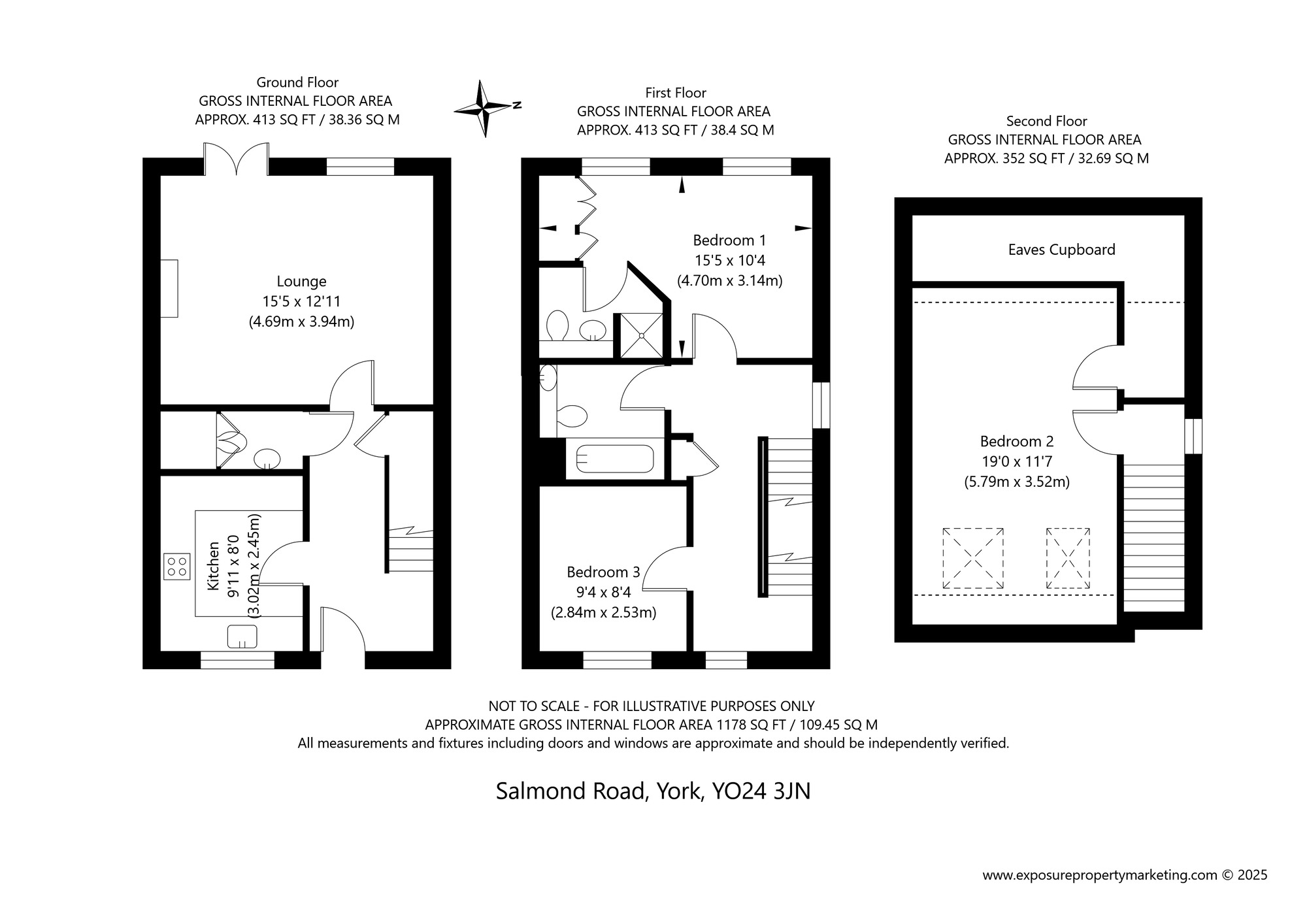 Floorplan of 3 bedroom End Terrace House for sale, Salmond Road, York, North Yorkshire, YO24