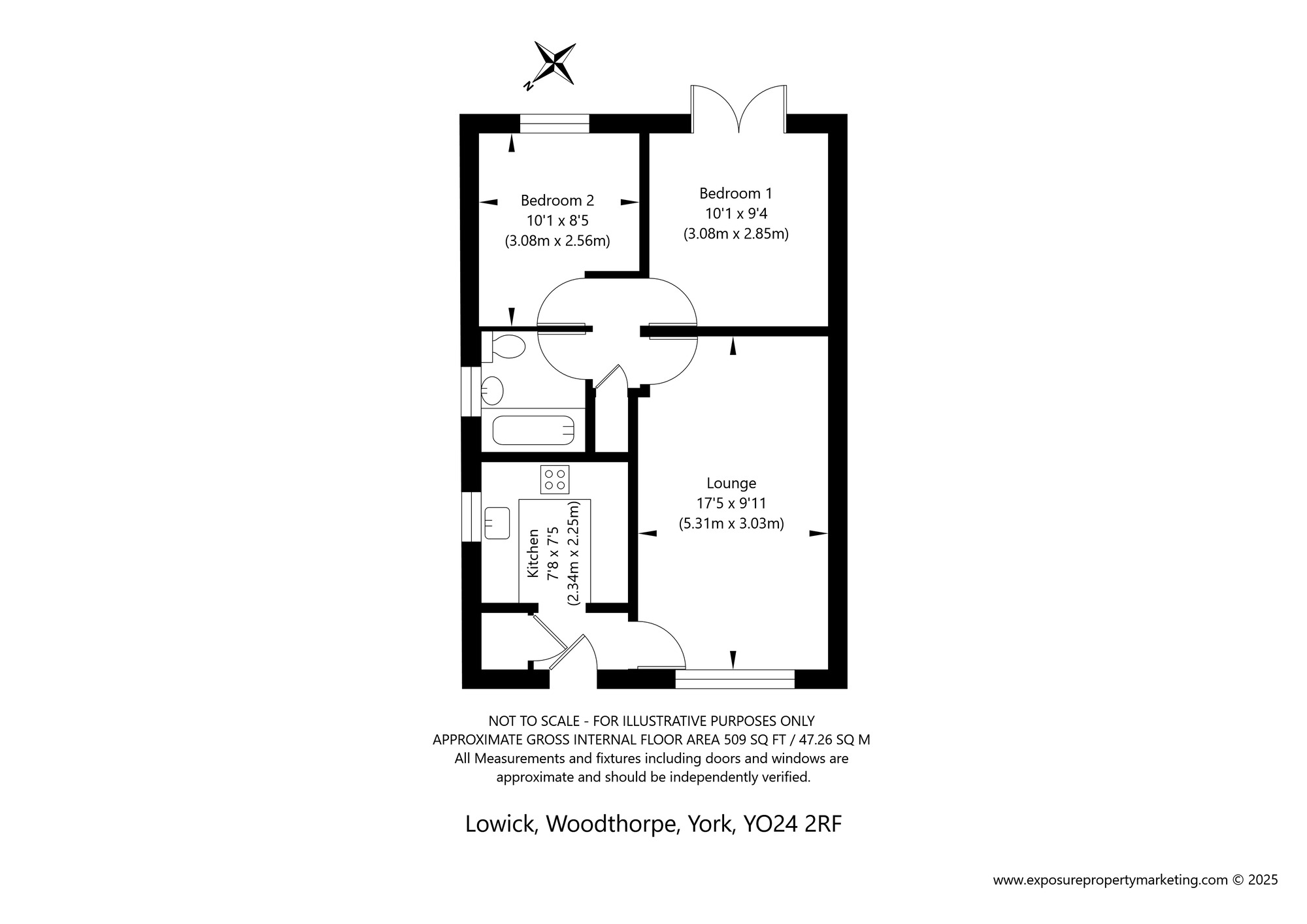 Floorplan of 2 bedroom Semi Detached Bungalow for sale, Lowick, York, North Yorkshire, YO24