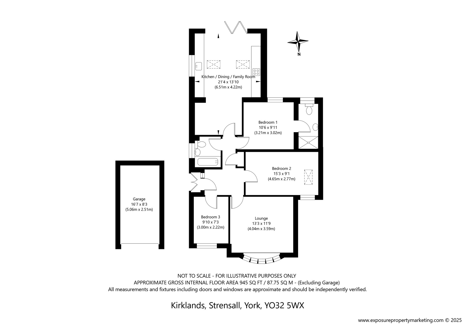 Floorplan of 3 bedroom Detached Bungalow for sale, Kirklands, Strensall, North Yorkshire, YO32
