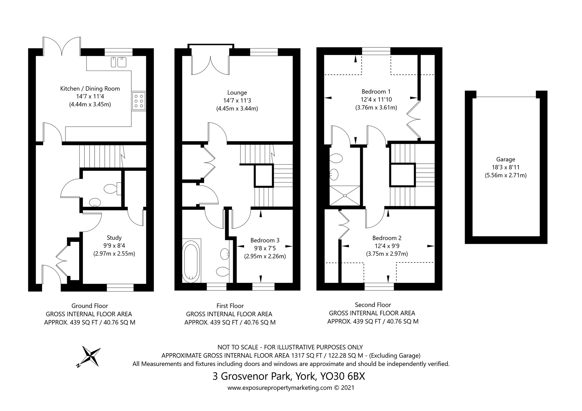 Floorplan of 3 bedroom Mid Terrace House for sale, Grosvenor Park, York, North Yorkshire, YO30