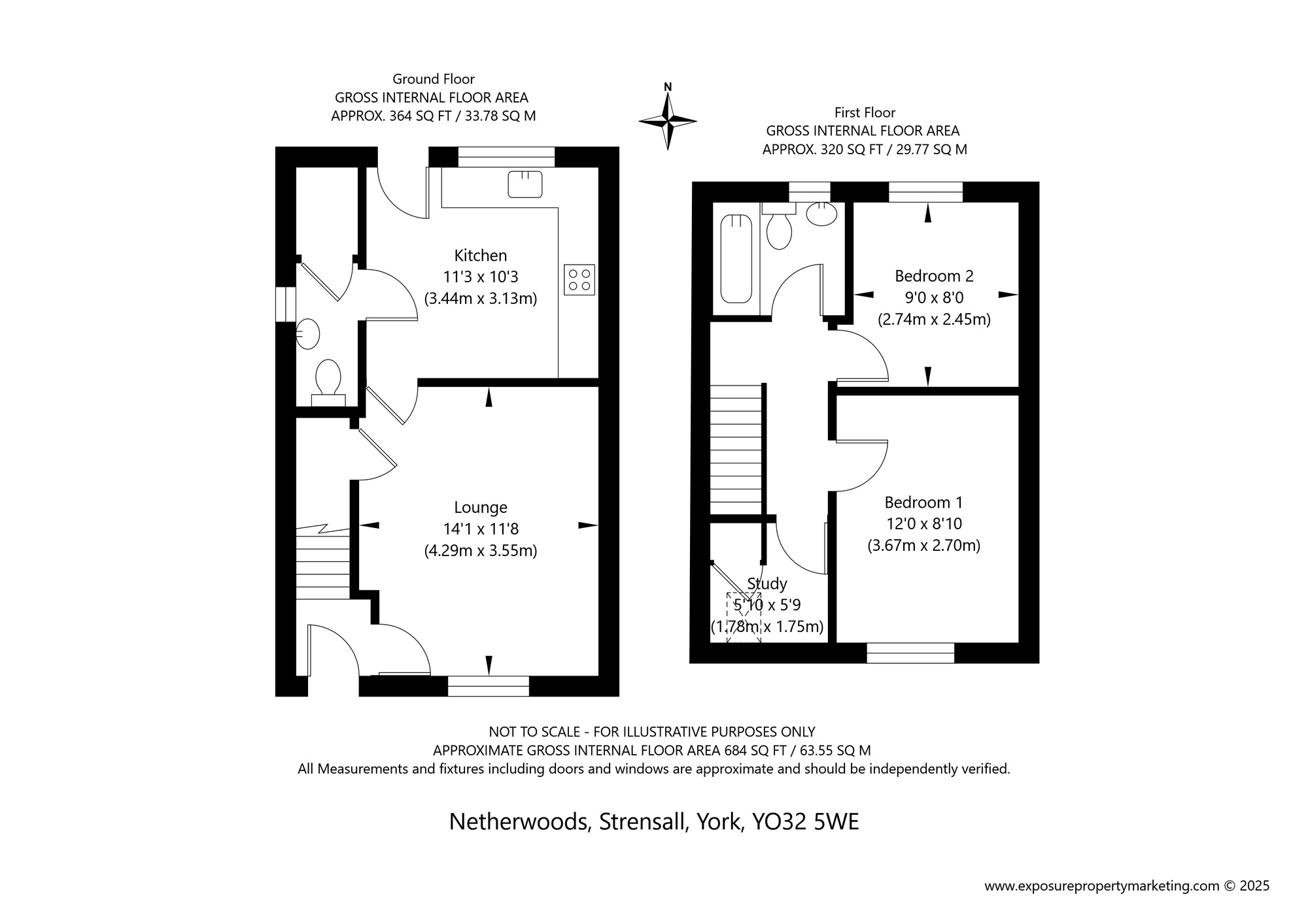 Floorplan of 2 bedroom End Terrace House for sale, Netherwoods, Strensall, North Yorkshire, YO32