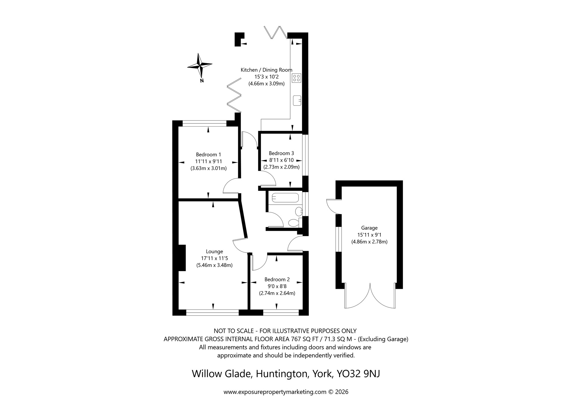 Floorplan of 3 bedroom Semi Detached Bungalow for sale, Willow Glade, Huntington, North Yorkshire, YO32