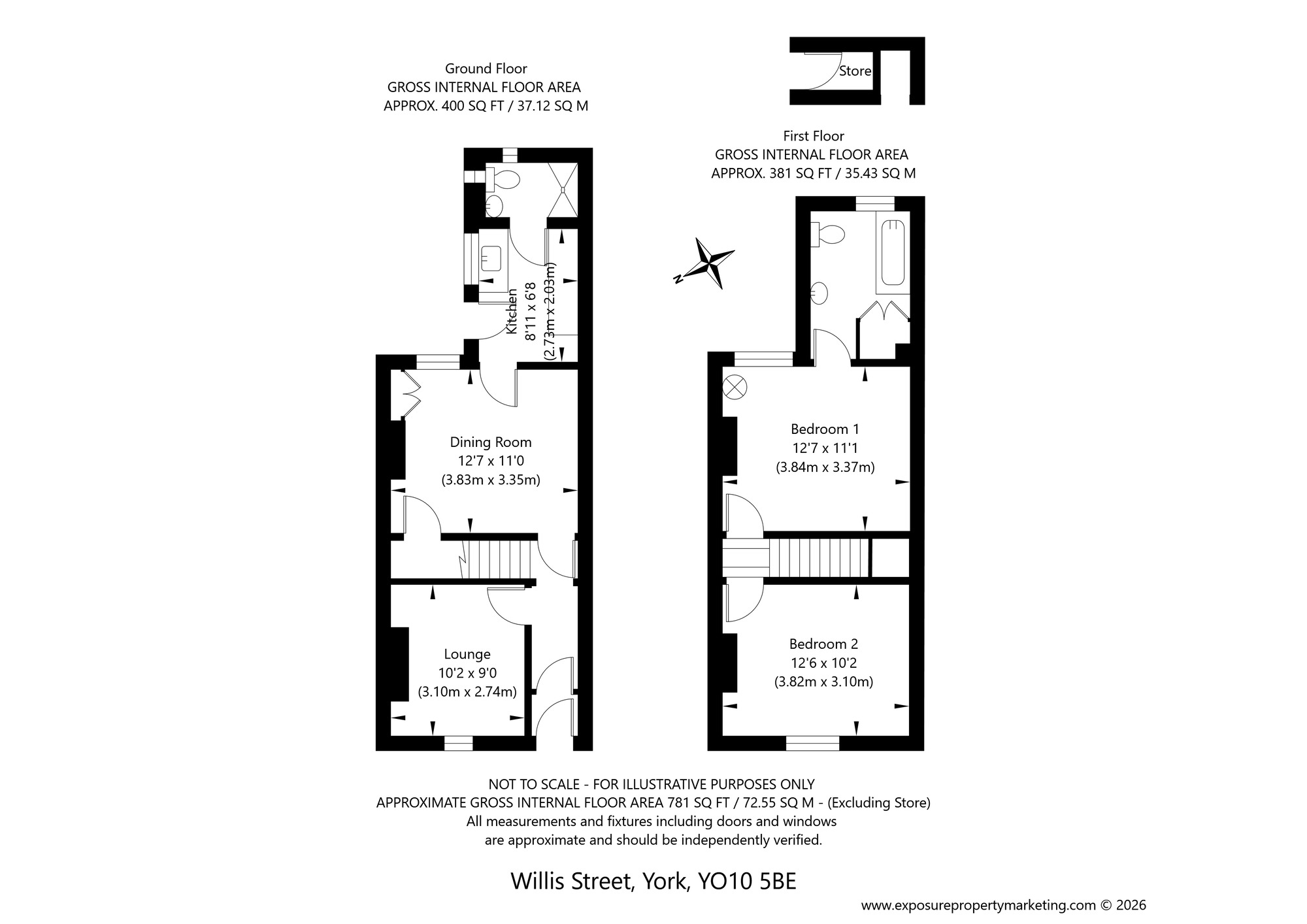 Floorplan of 2 bedroom Mid Terrace House for sale, Willis Street, York, North Yorkshire, YO10