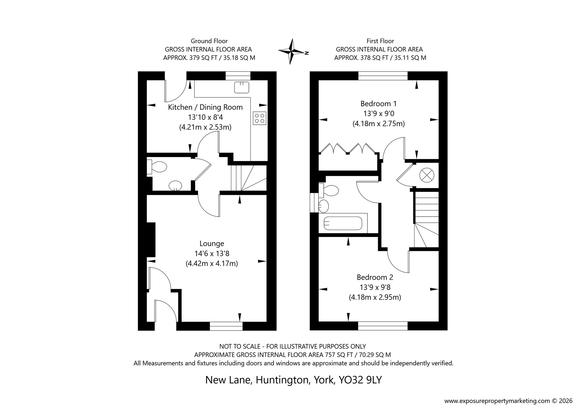 Floorplan of 2 bedroom Semi Detached House for sale, New Lane, Huntington, North Yorkshire, YO32