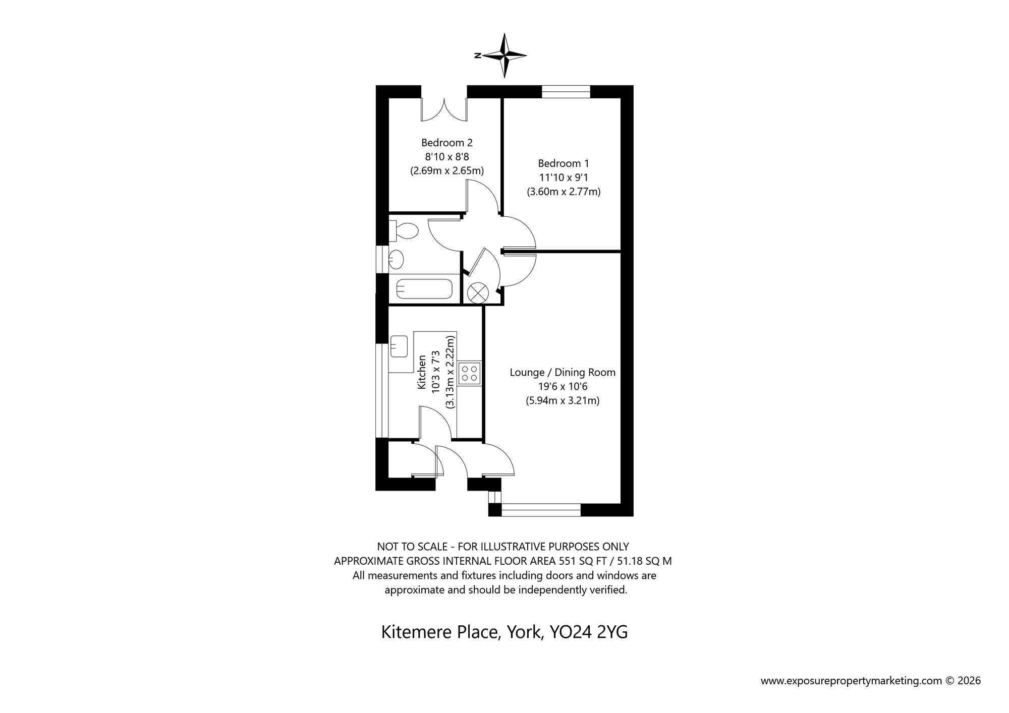 Floorplan of 2 bedroom Semi Detached Bungalow for sale, Kitemere Place, York, North Yorkshire, YO24