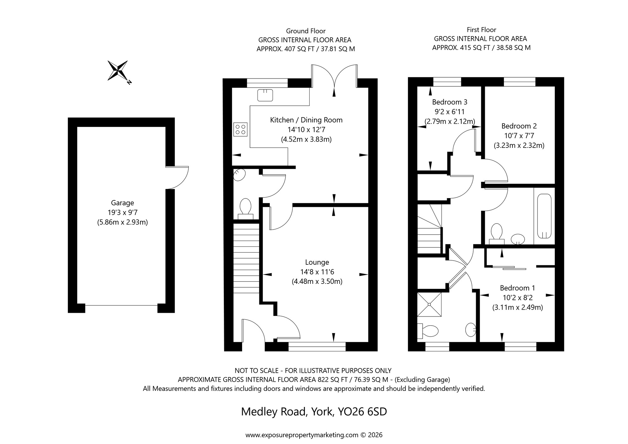 Floorplan of 3 bedroom End Terrace House for sale, Medley Road, Upper Poppleton, North Yorkshire, YO26