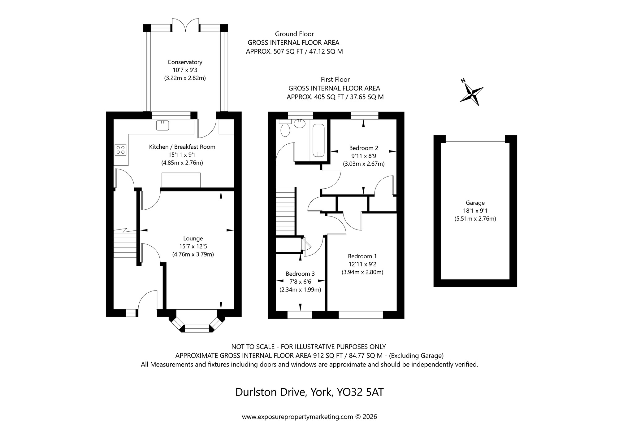 Floorplan of 3 bedroom Mid Terrace House for sale, Durlston Drive, Strensall, North Yorkshire, YO32