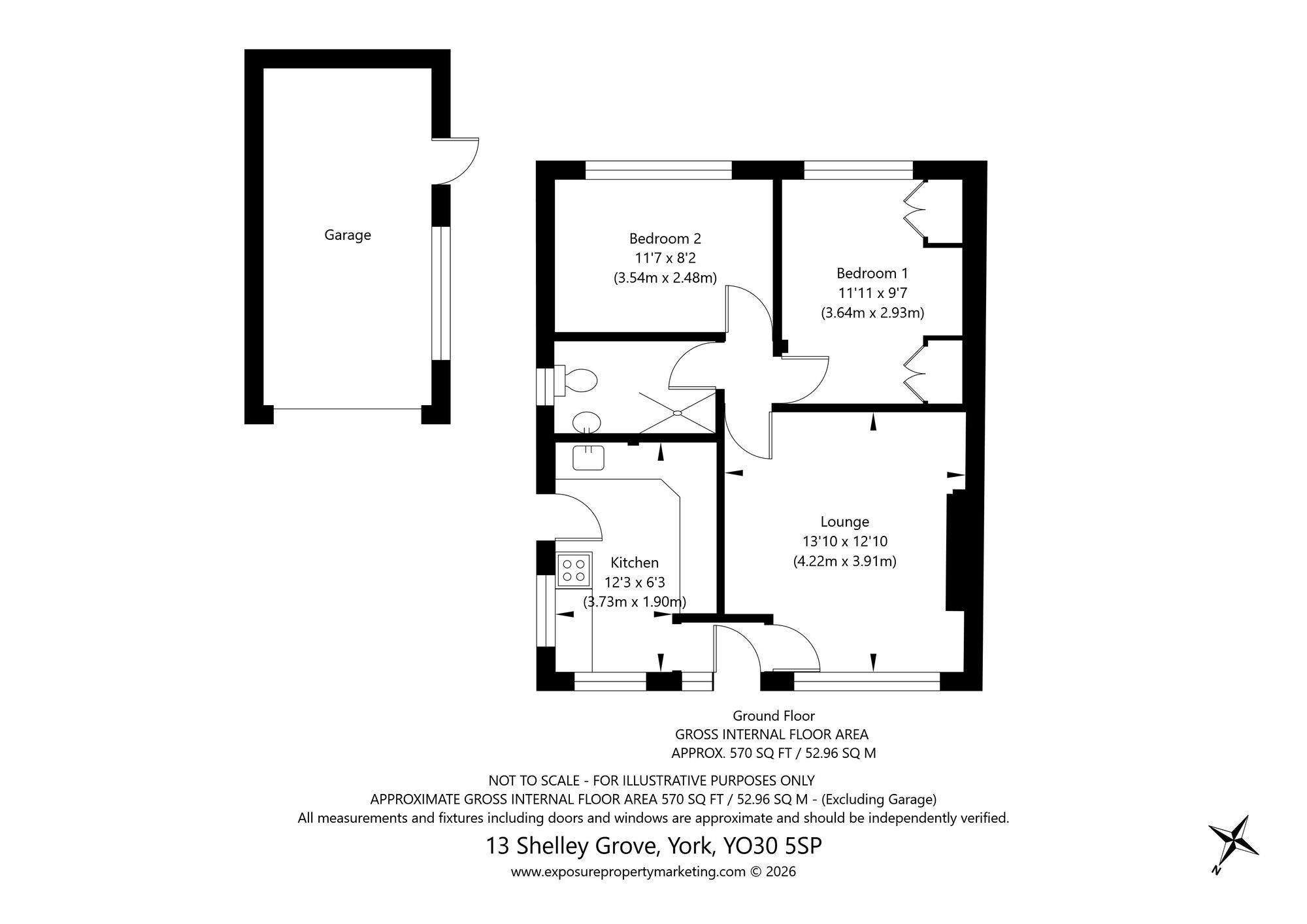 Floorplan of 2 bedroom Semi Detached Bungalow for sale, Shelley Grove, York, North Yorkshire, YO30