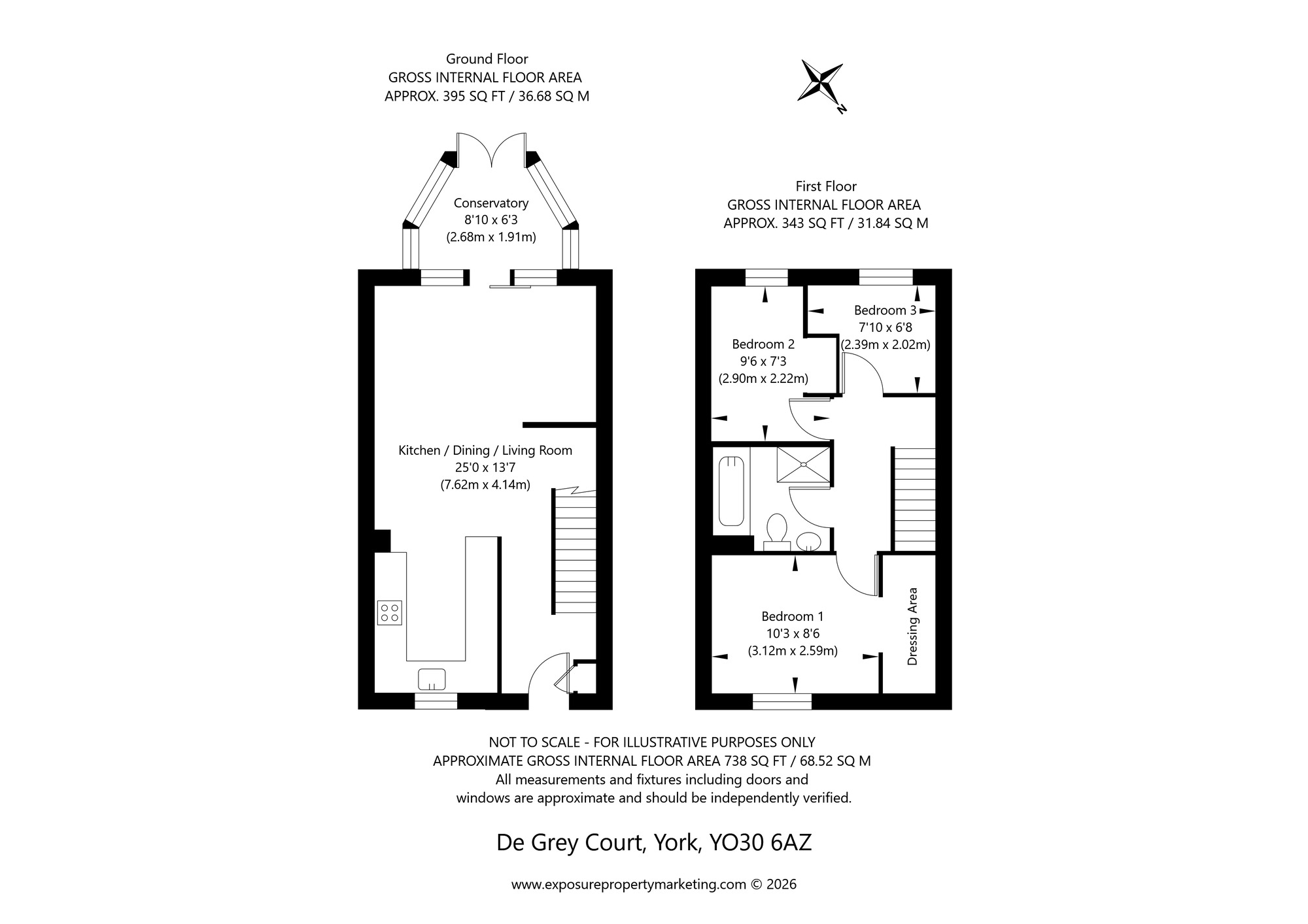 Floorplan of 3 bedroom End Terrace House for sale, De Grey Court, York, North Yorkshire, YO30