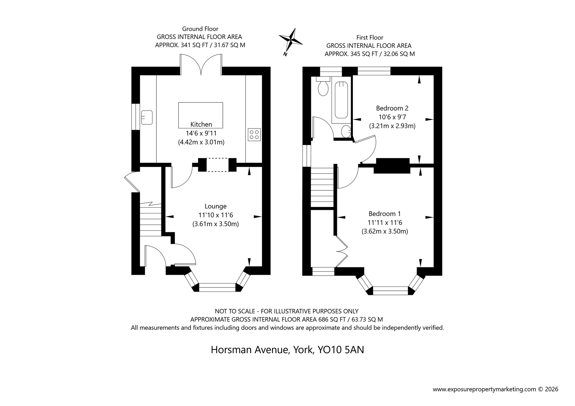 Floorplan of 2 bedroom Semi Detached House for sale, Horsman Avenue, York, North Yorkshire, YO10