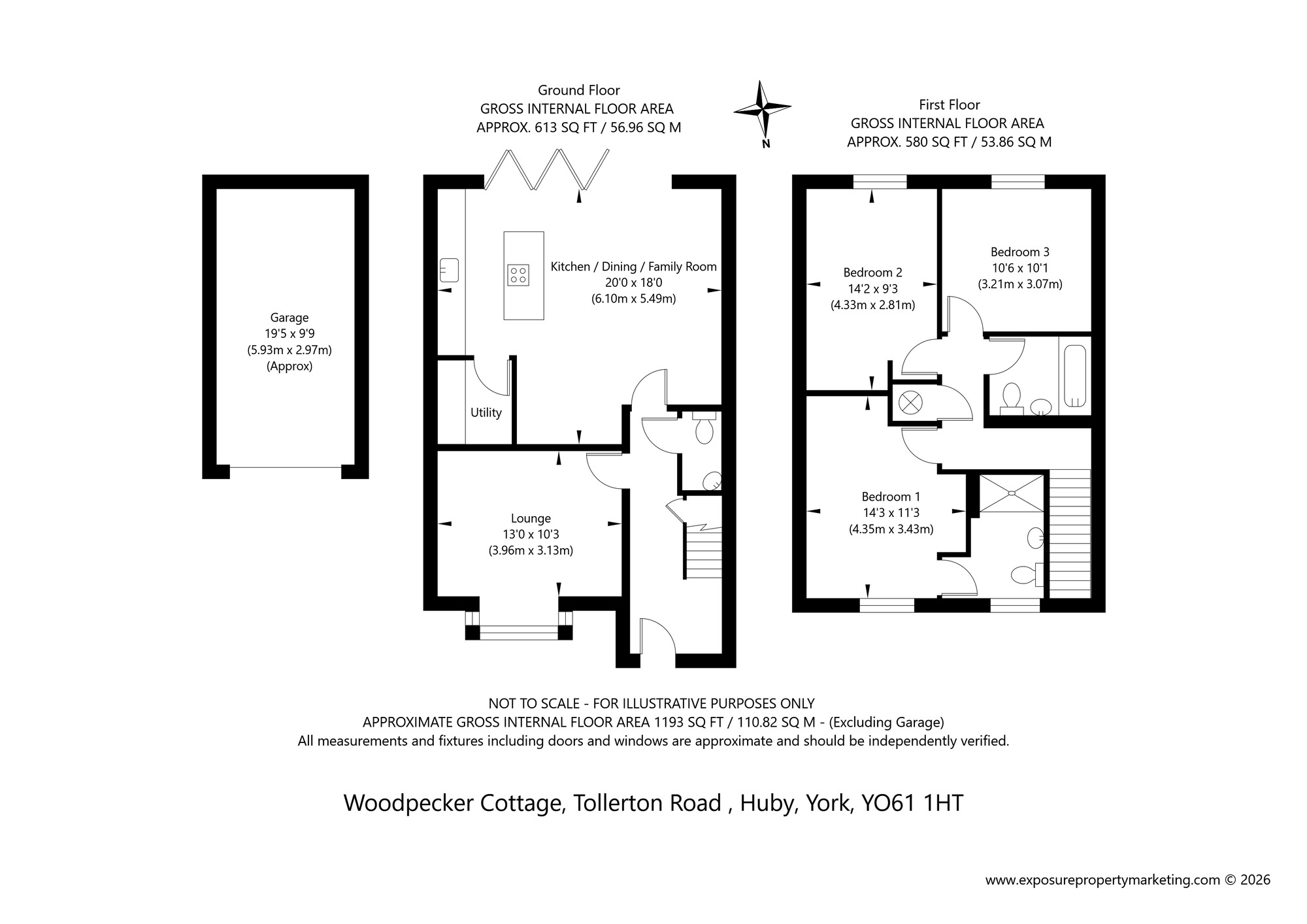 Floorplan of 3 bedroom Mid Terrace House for sale, Tollerton Road, Huby, North Yorkshire, YO61