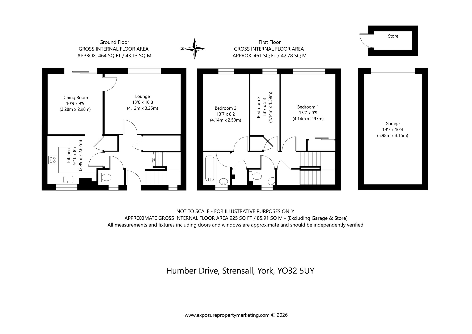 Floorplan of 3 bedroom End Terrace House for sale, Humber Drive, Strensall, York, YO32